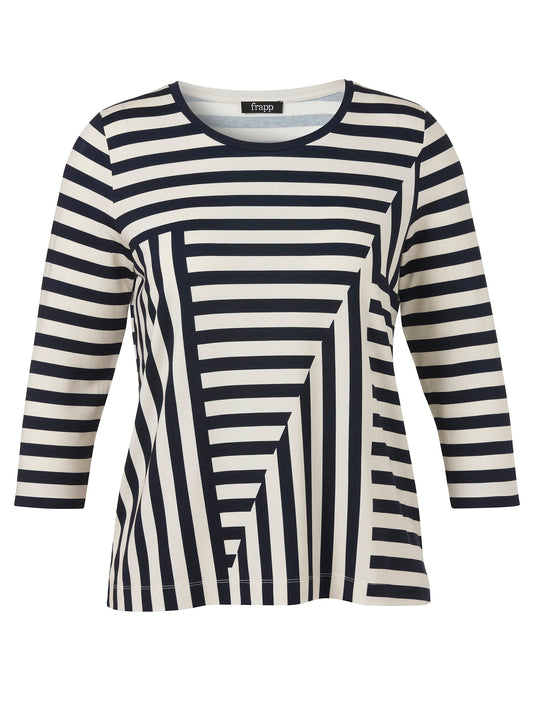 T-Shirt Rundhals 3/4 Arm Druck (Navy / Butter)