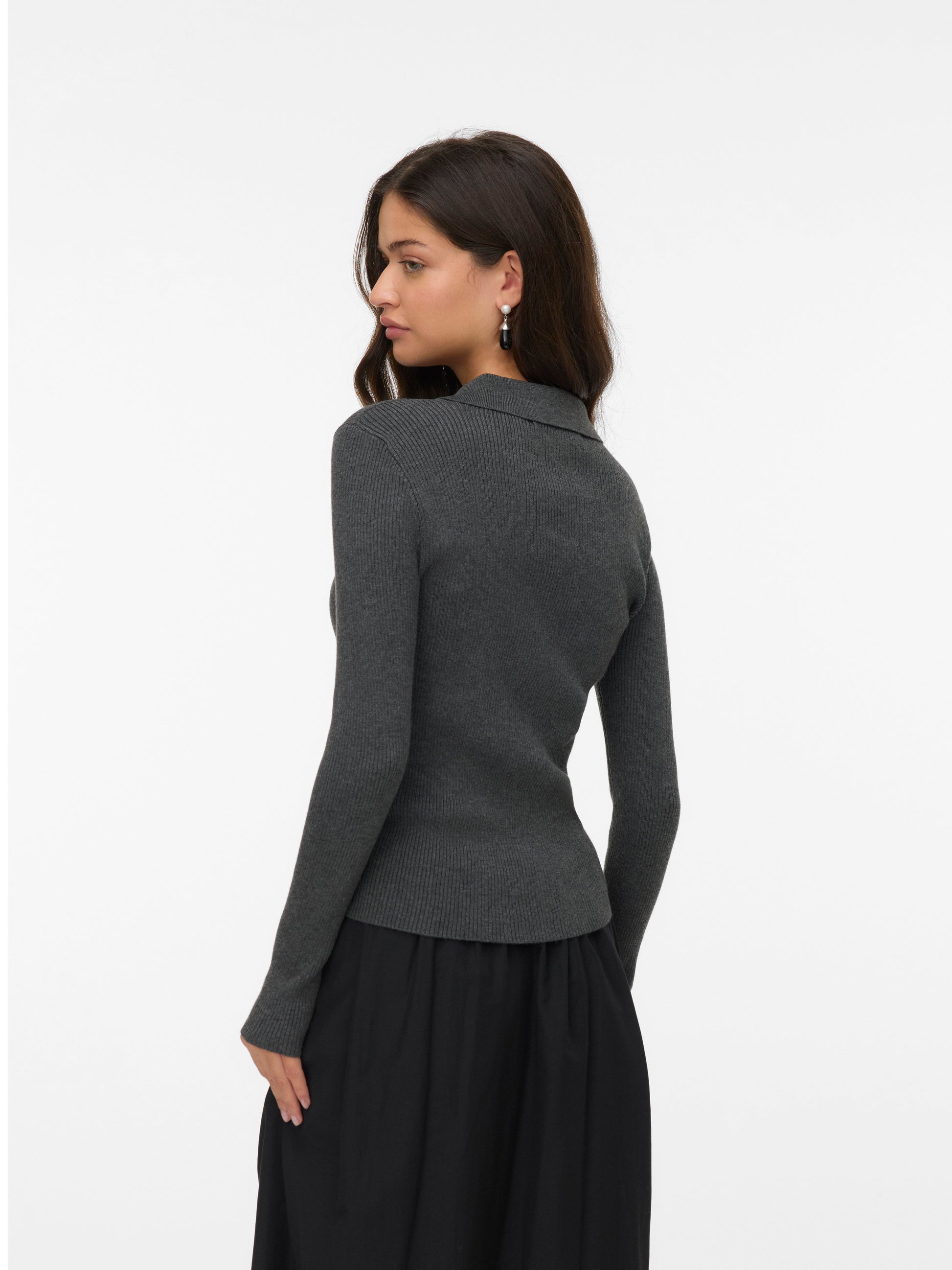 Vmsiljerib Ls Poloneck Pullover Noos (Dark Grey Mel)