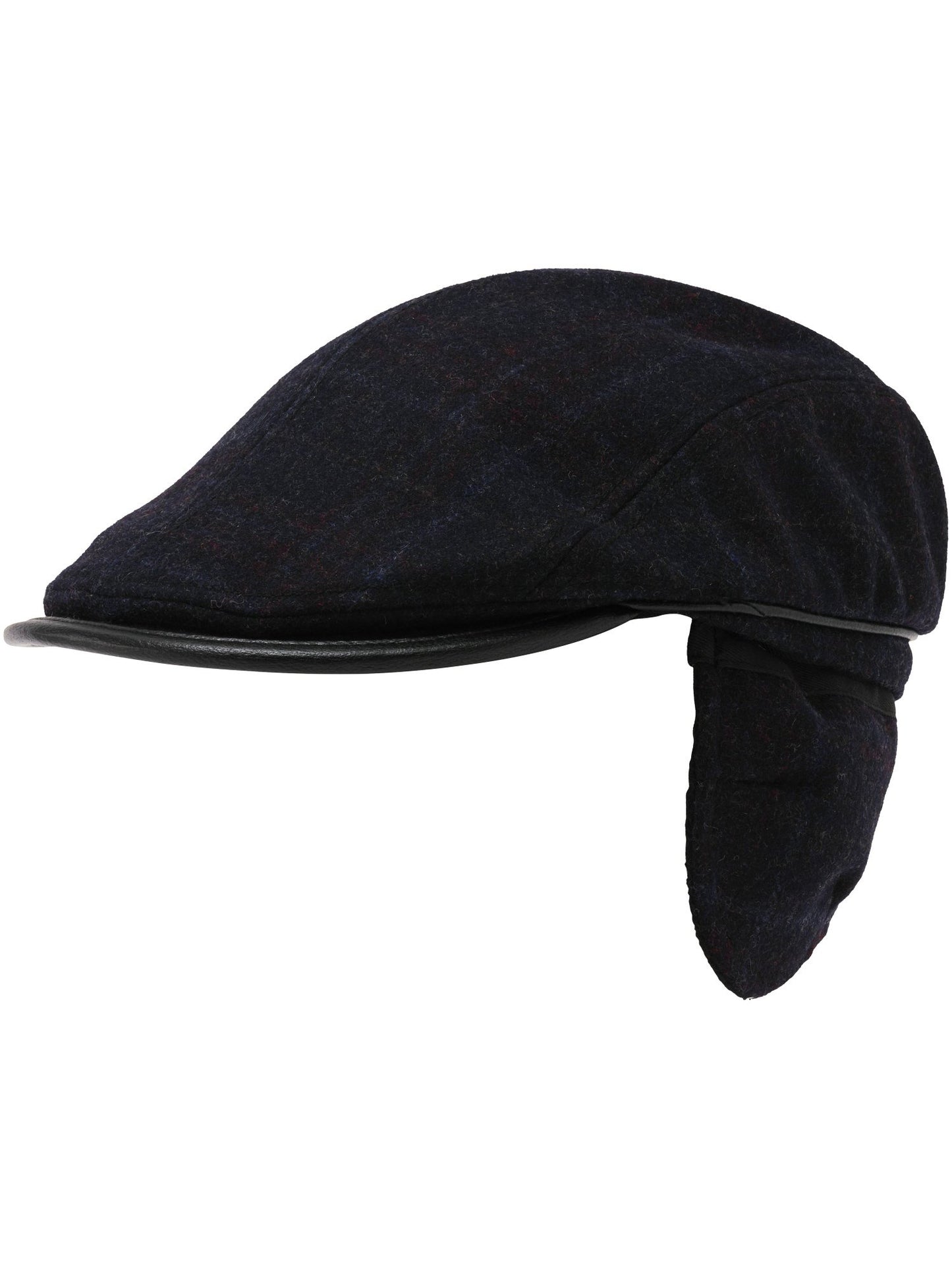 Schurwolle Kopfbedeckung Winddichte bugatti Flatcap mit Karo-Design und Ohrenklappen (Black)