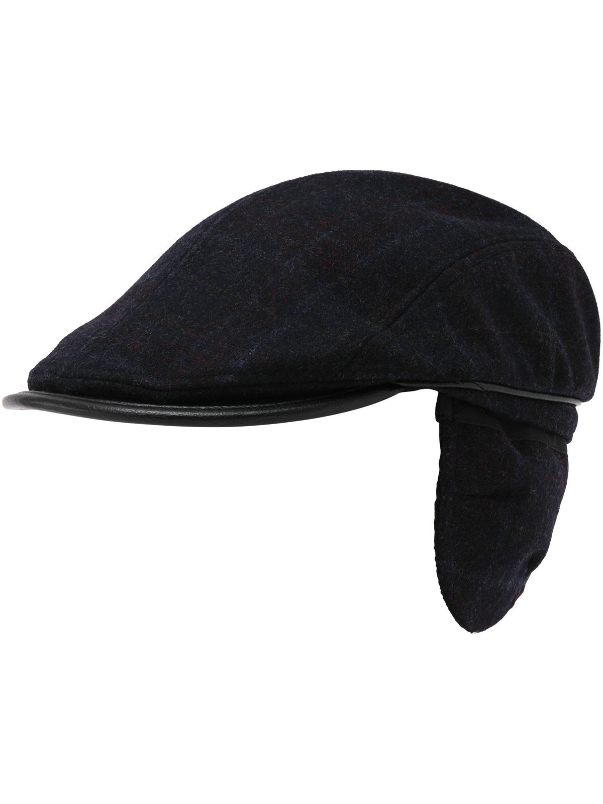 Schurwolle Kopfbedeckung Winddichte bugatti Flatcap mit Karo-Design und Ohrenklappen (Black)