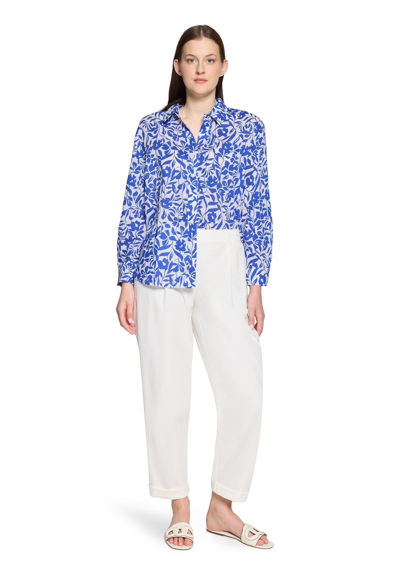 Longbluse (Cream/blue)