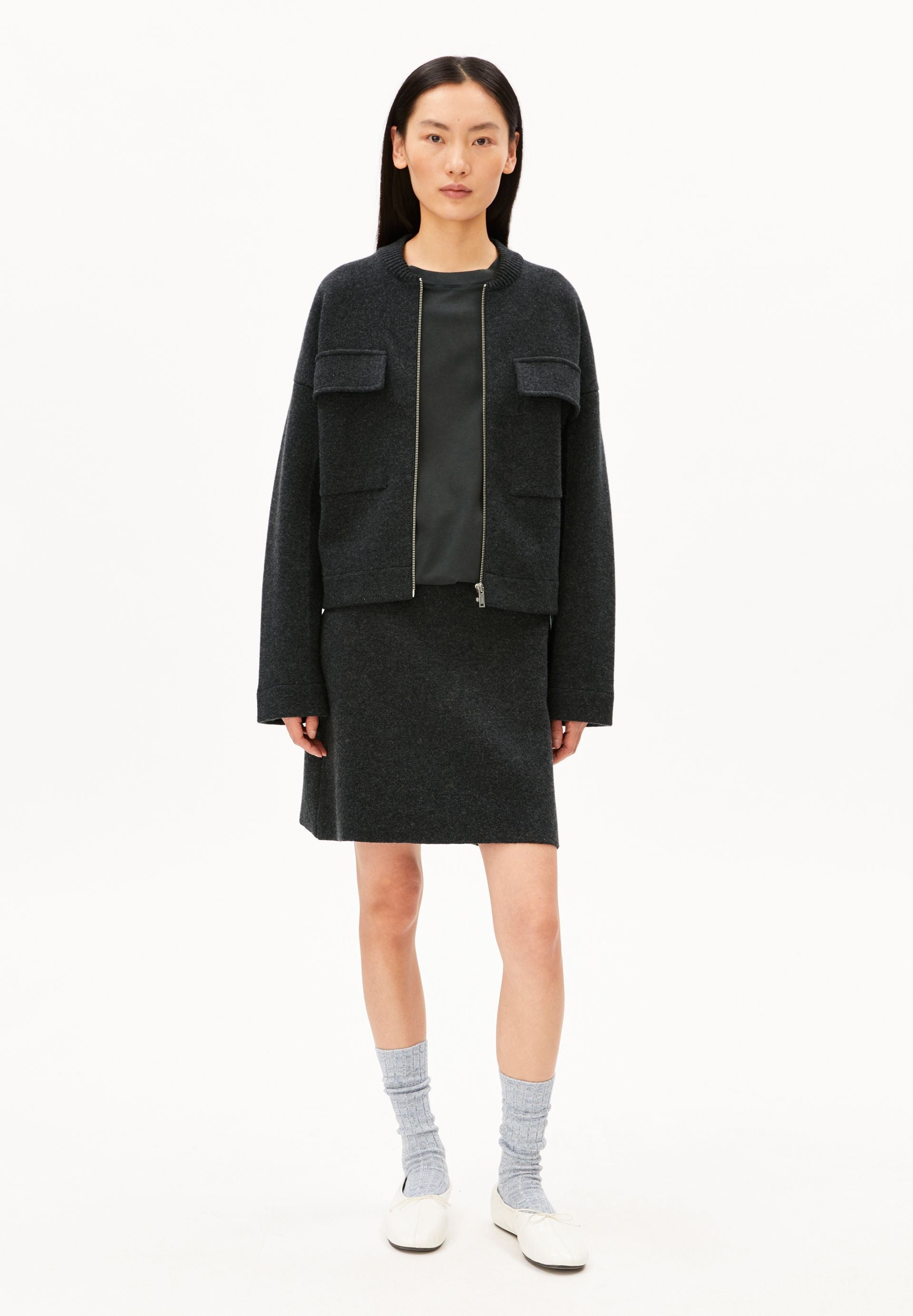 Cotton-wool Mini Knit Skirt (Steel Melange)