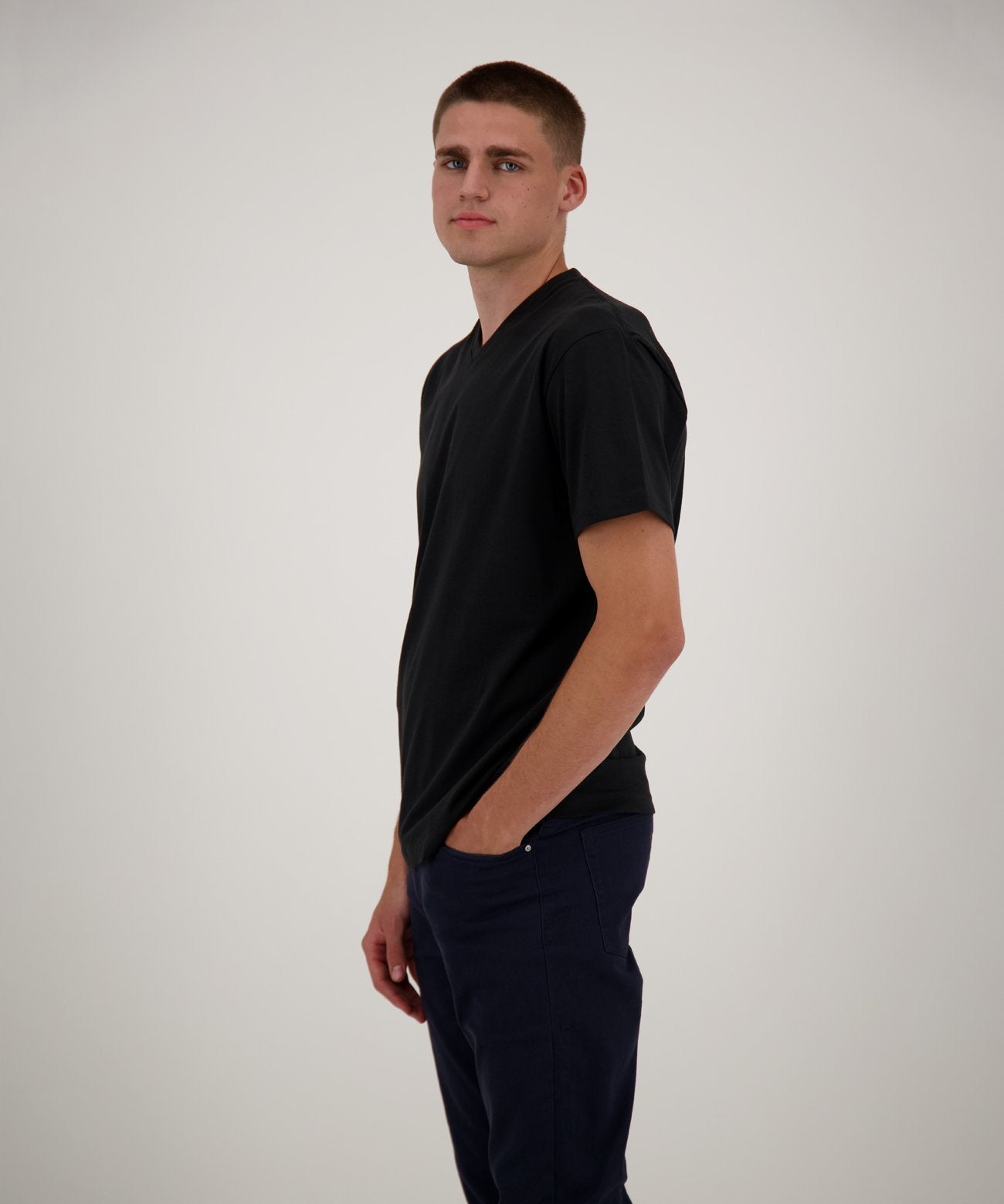 RAGMAN Doppelpack - 2 T-Shirts mit V-Ausschnitt (Schwarz)