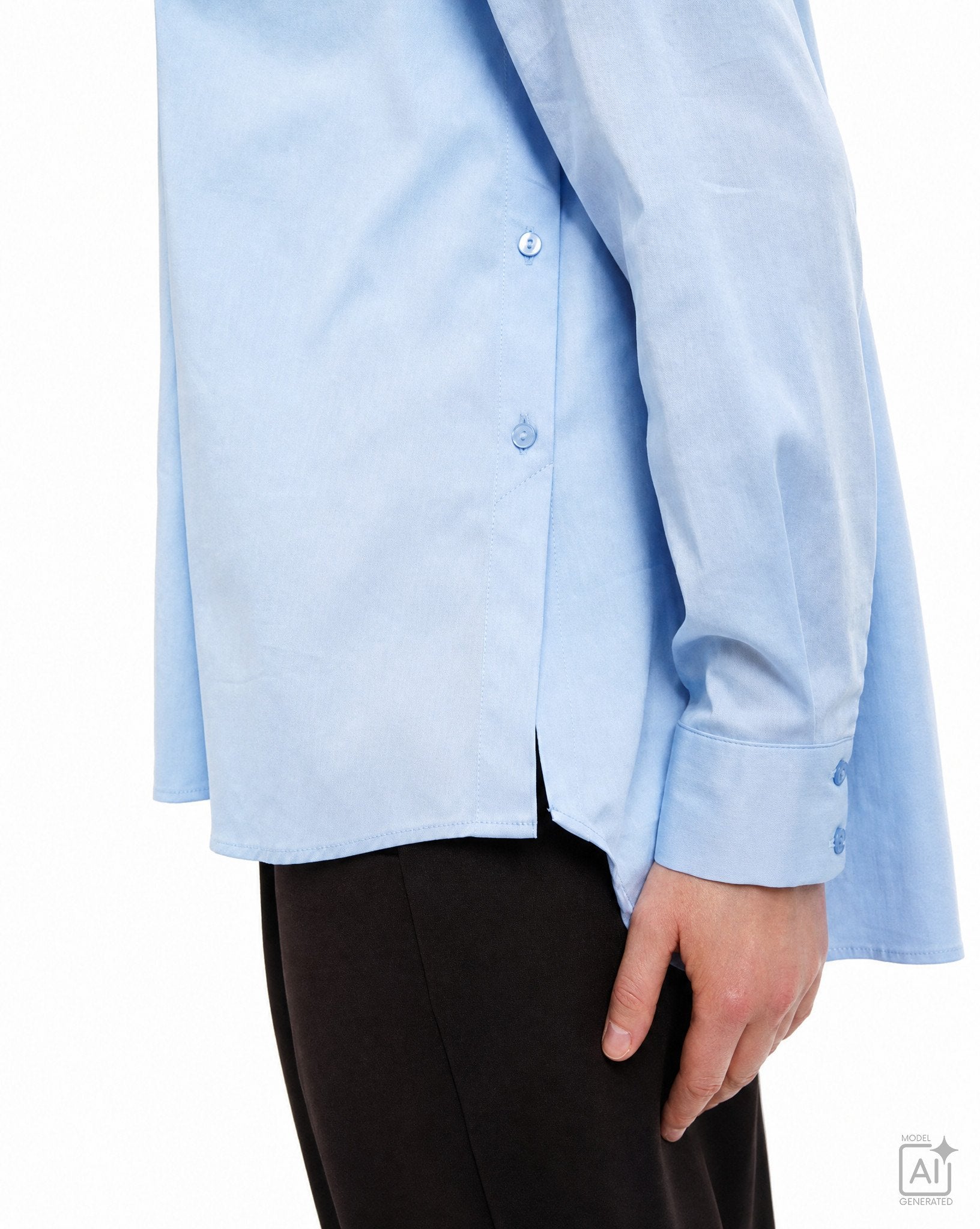 A-shape Shirt Colar Blouse Side slits (Light Blue)