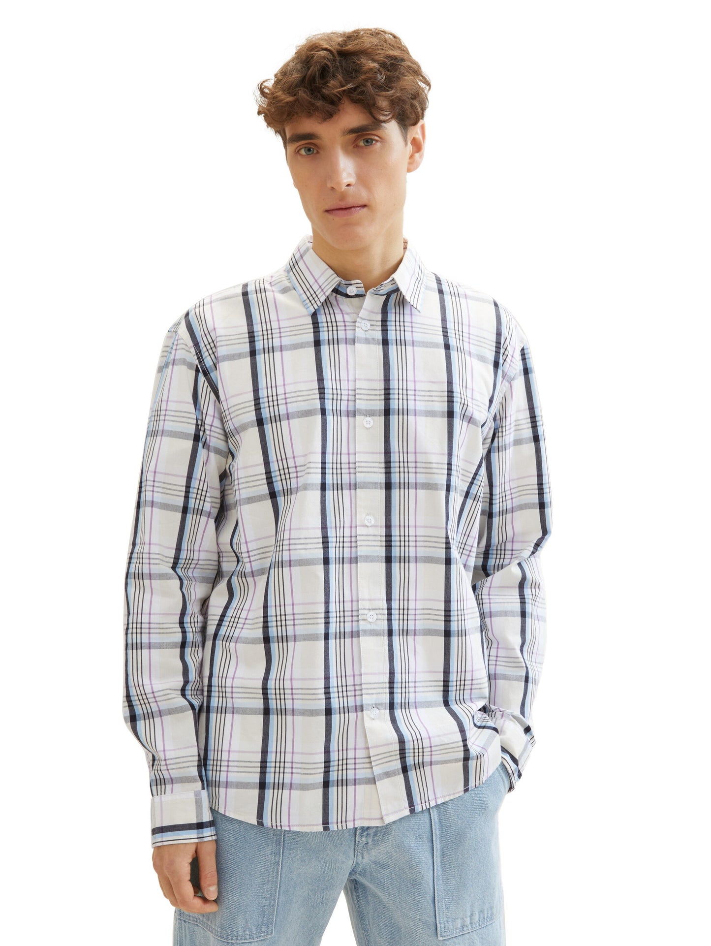 relaxed check shirt (Bright Beige M)