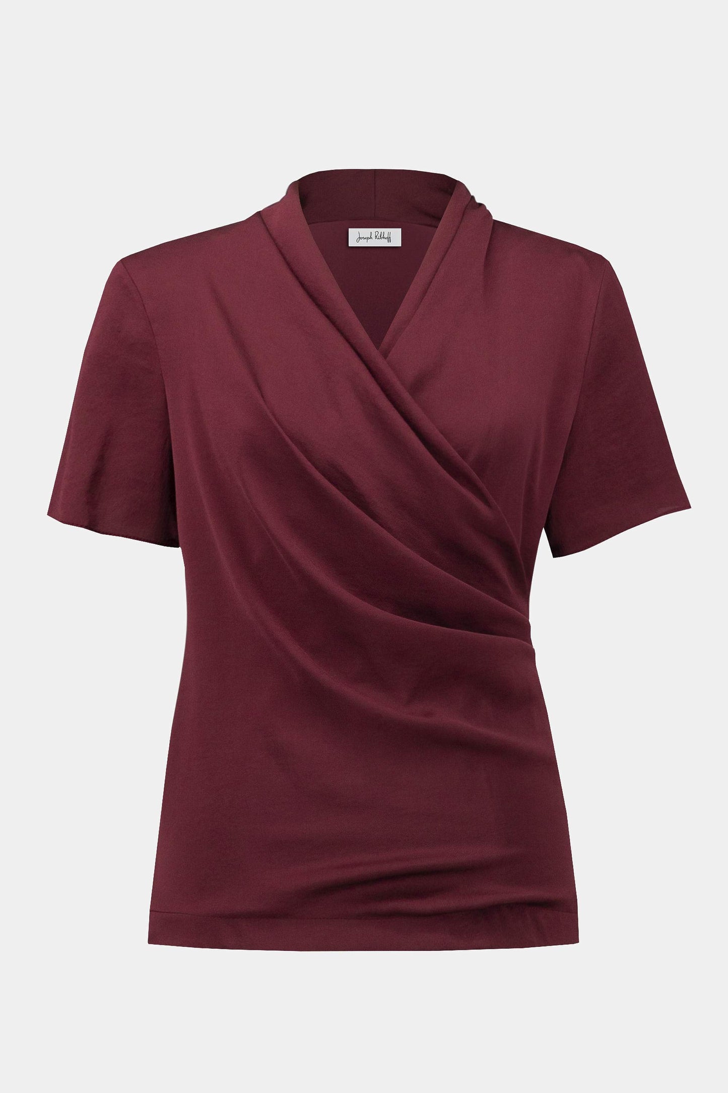 Wickelshirt aus recyceltem Satin und feinem Jersey (Merlot)