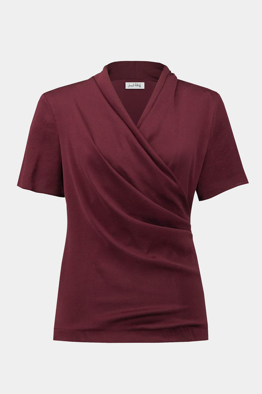 Wickelshirt aus recyceltem Satin und feinem Jersey (Merlot)