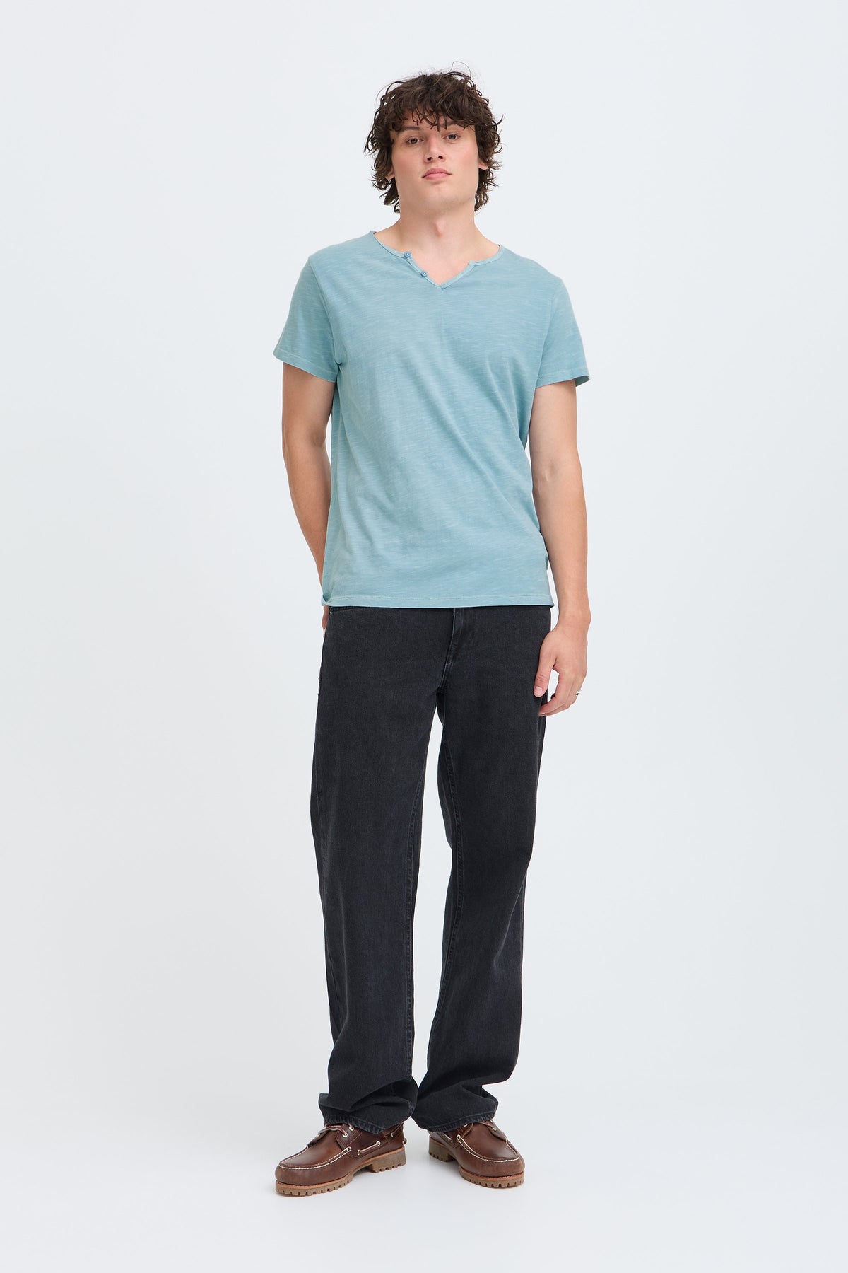 Bhaston Split Neck Tee (Dusty Blue)