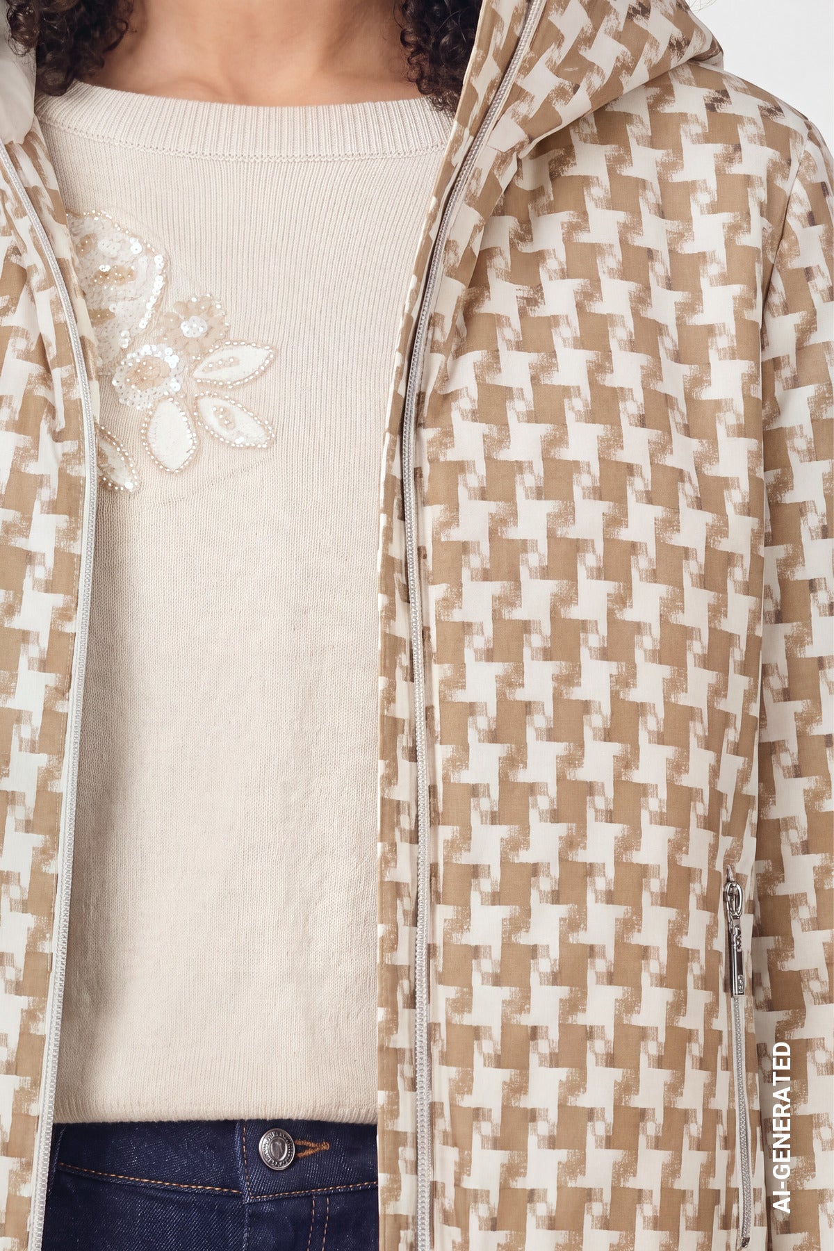 Jacke mit Jacquard-Hahnentritt-Muster (Sesame Gemustert)