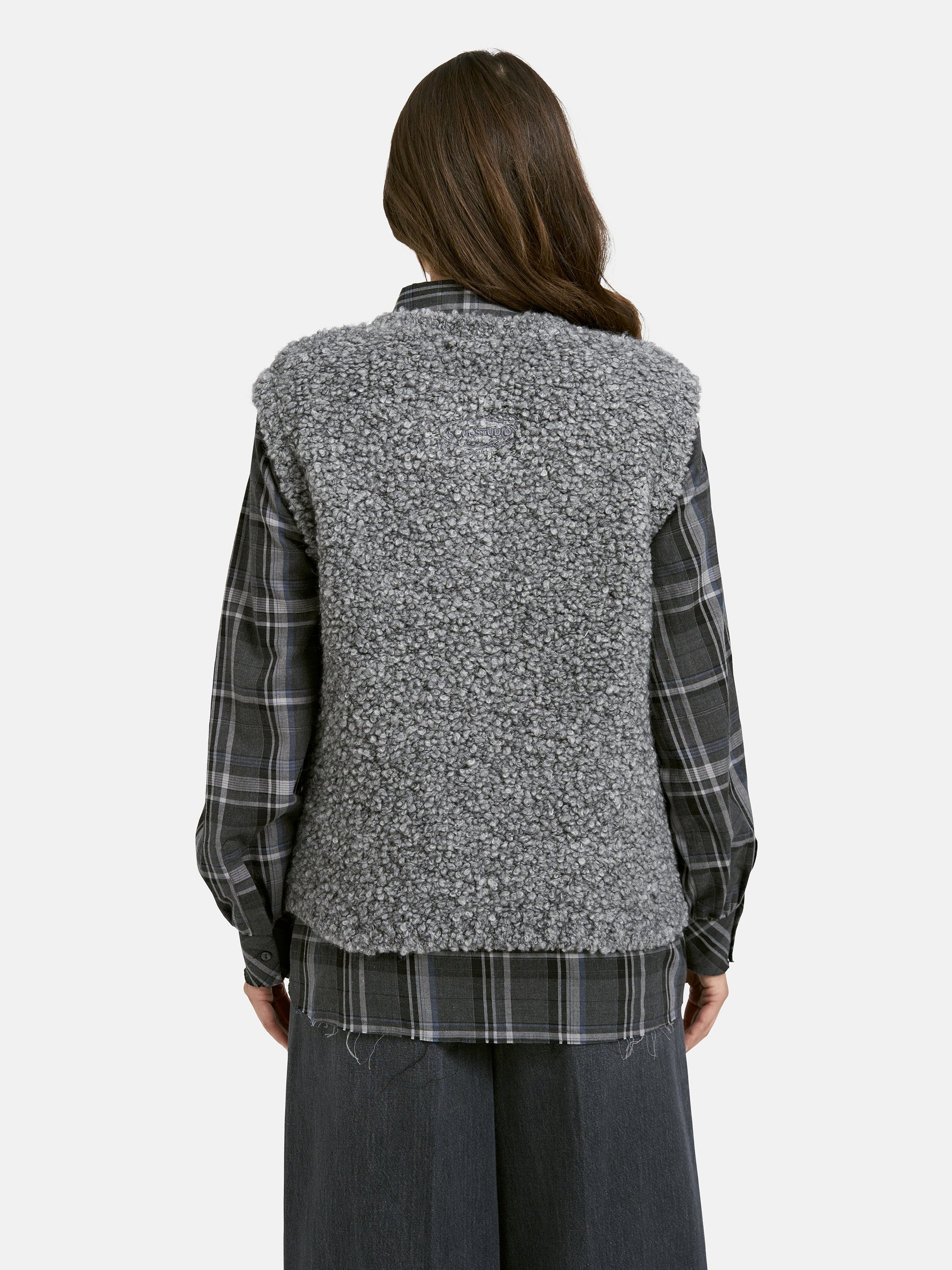 BouclÃ© Knit Vest with Buttons (Grey Melange)
