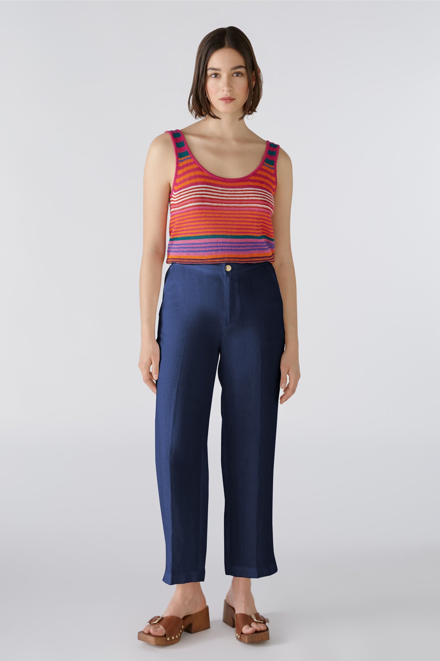 Leinenhose Mid waist , cropped (Darkblue)