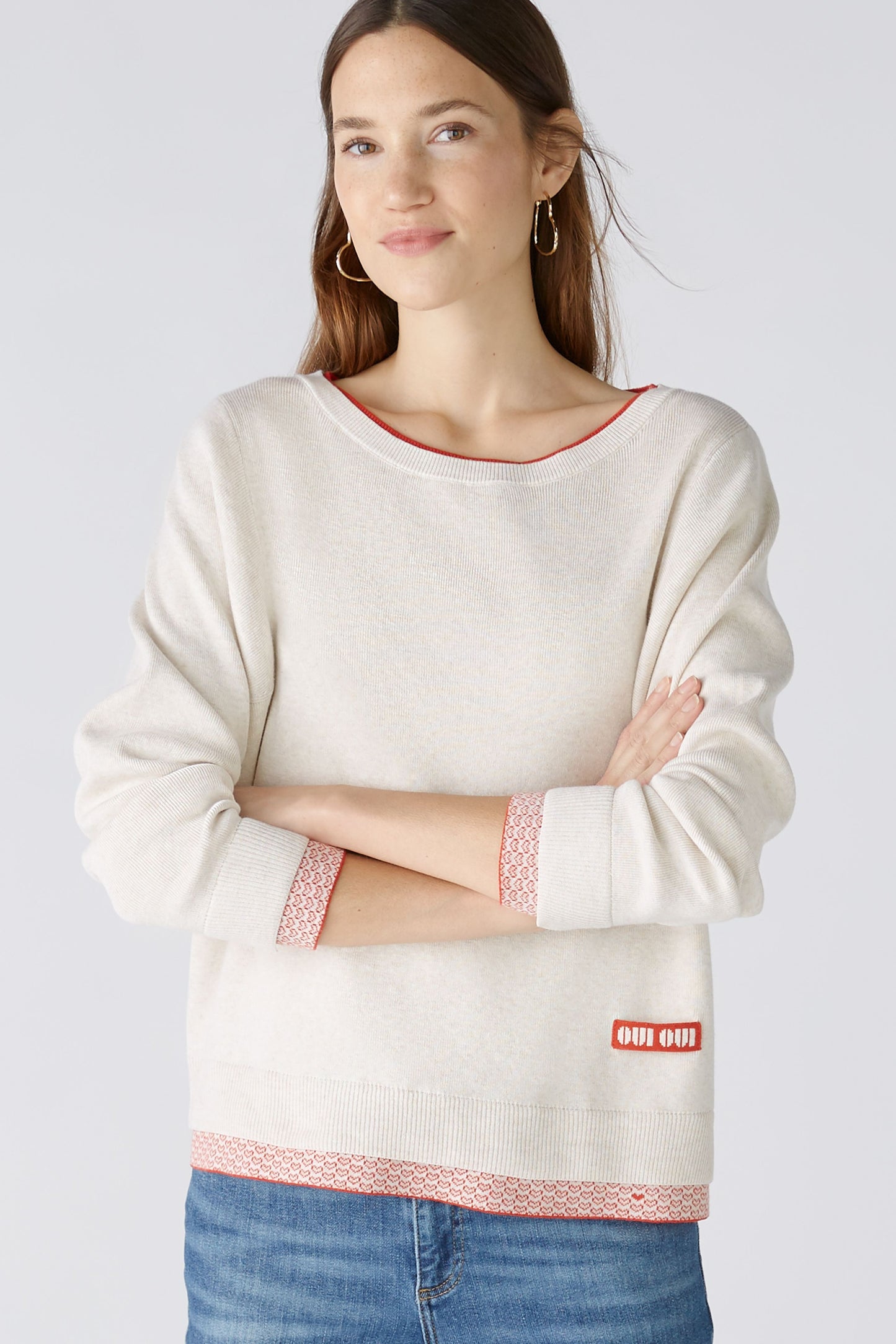 Pullover reine Baumwolle (White Red)
