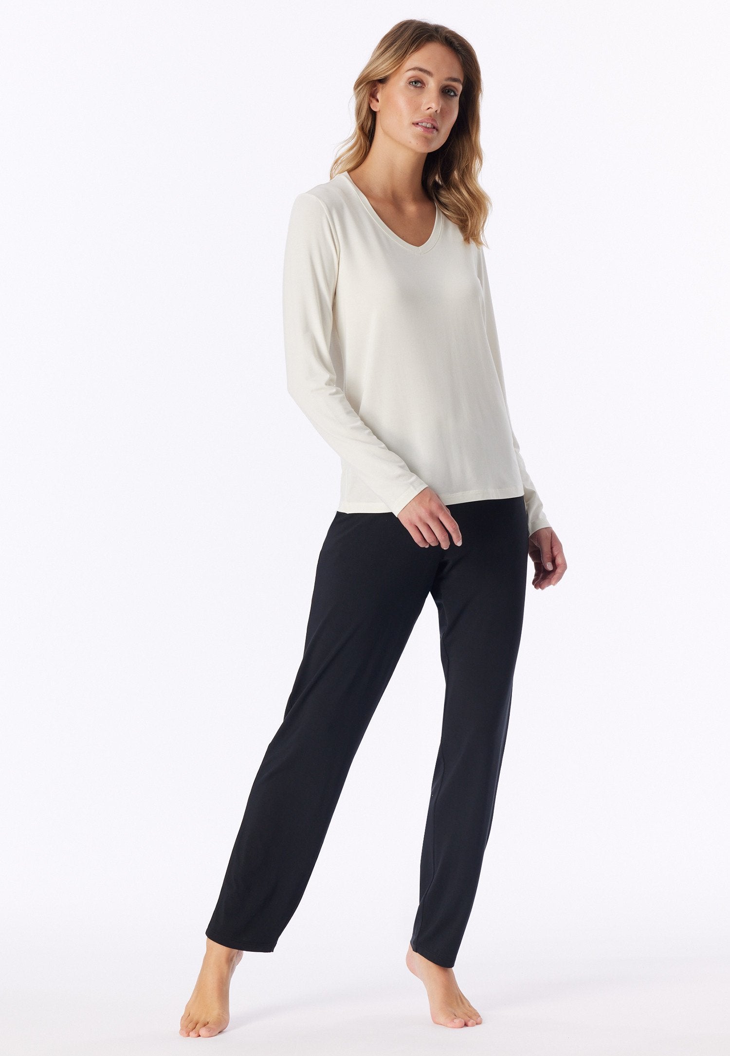 Shirt langarm V-Ausschnitt (Naturweiss)