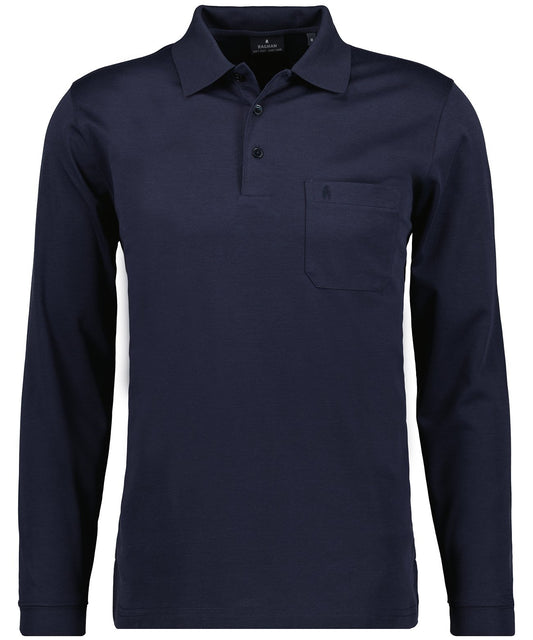 Softknit-Polo mit Brusttasche, Langarm (Marine)