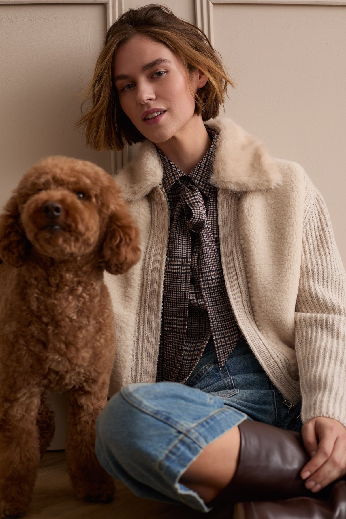 Schluppenbluse (Offwhite Brown)