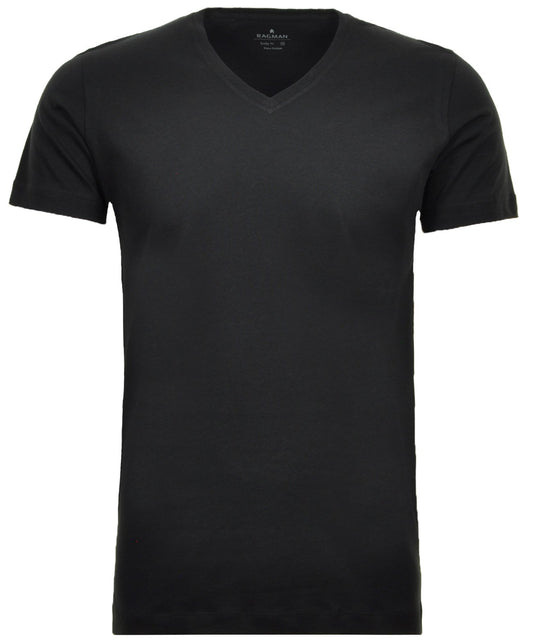 2 T-Shirt Doppelpack Bodyfit mit V-Ausschnitt (Schwarz)