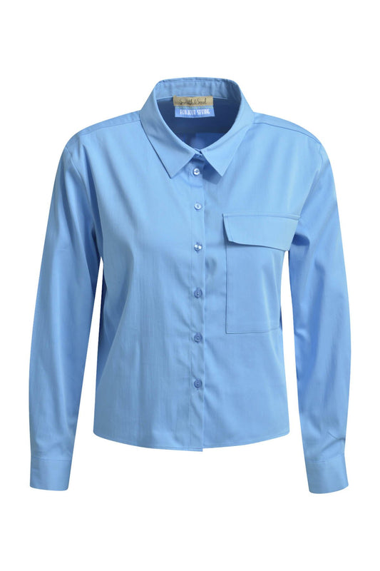 Solid Shirt Collar Blouse (True Blue)