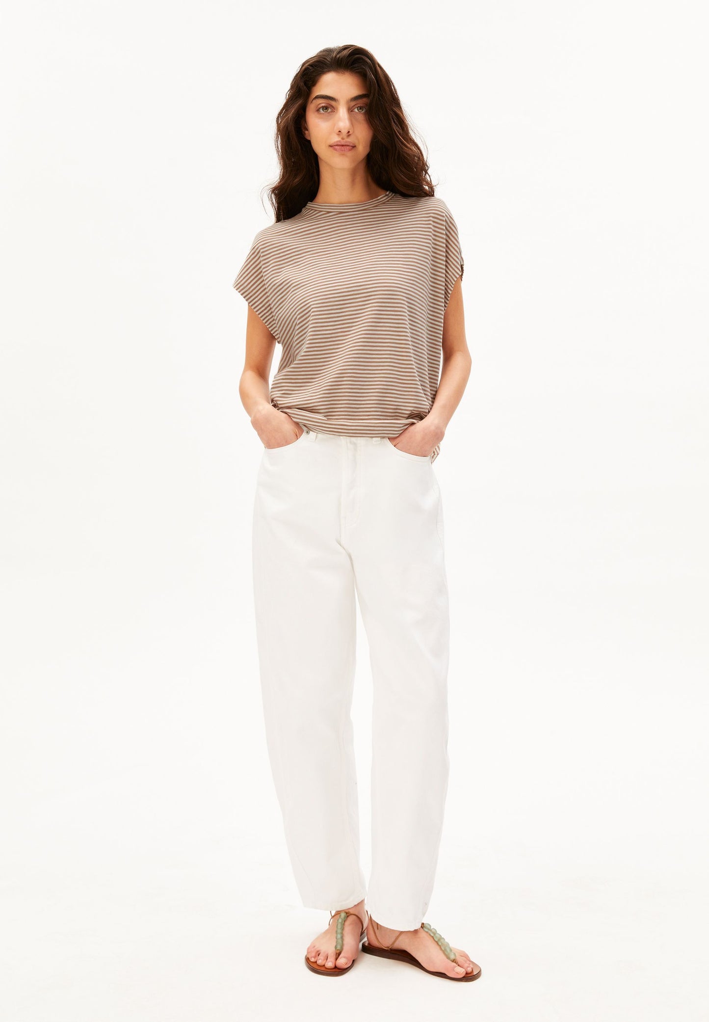 Slub Jersey Stripe T-shirt (Oatmilk-cinnamo)