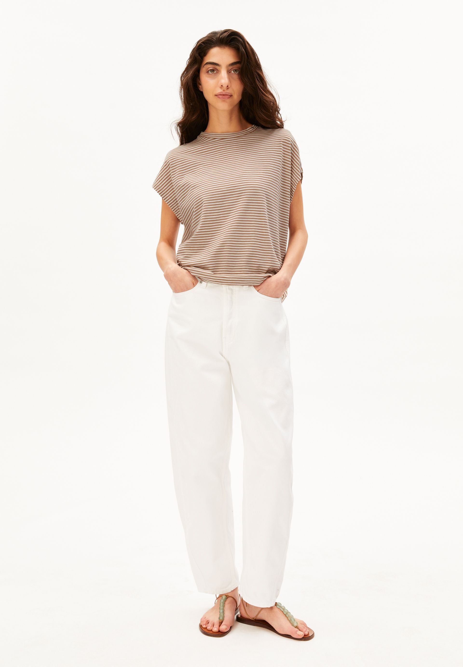 Slub Jersey Stripe T-shirt (Oatmilk-cinnamo)