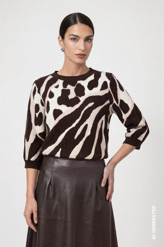 Strickpullover mit Leo-Tiger-Mustermischung (Black Coffee Gem)