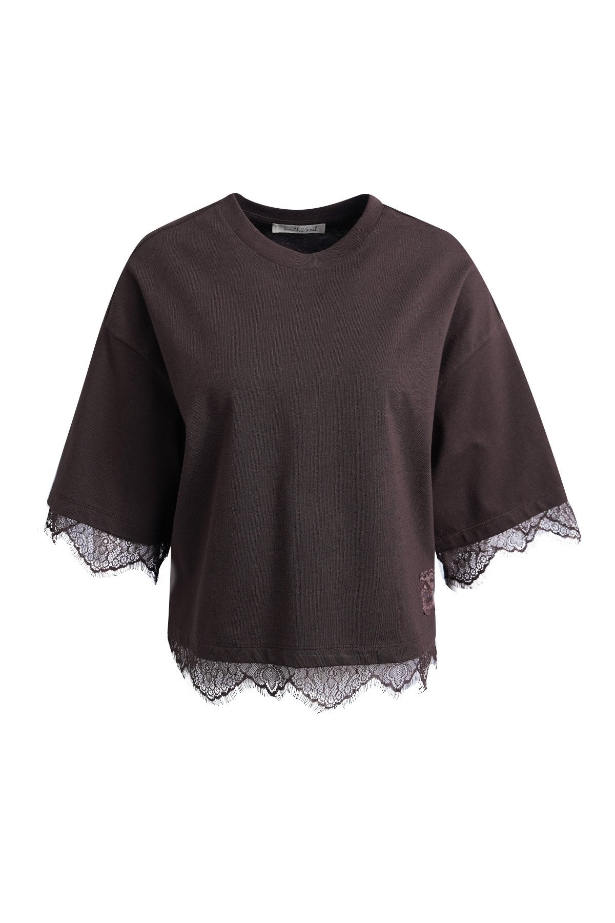 Boxy T-Shirt Lace Hem (Dark Choc)