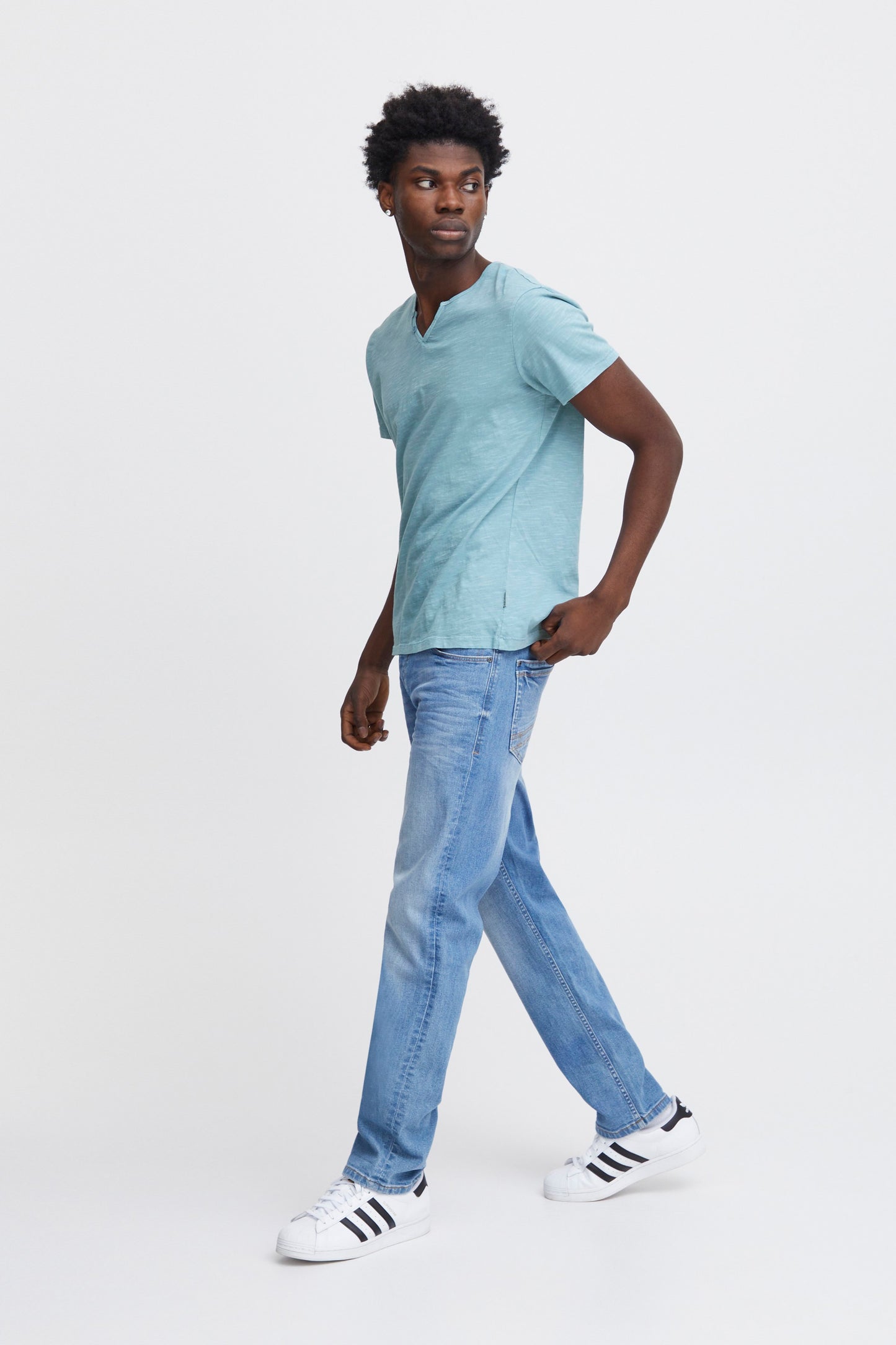 BHAshton split neck tee (Dusty Blue)