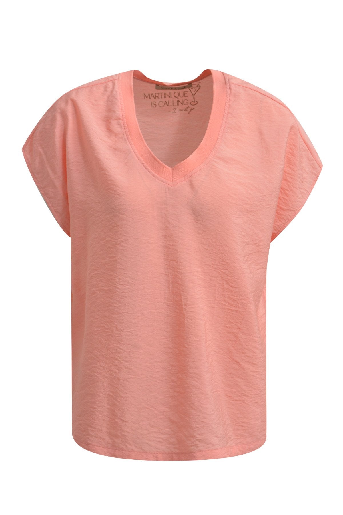 Crinkled V-neck Tshirt Blouse (Coral)