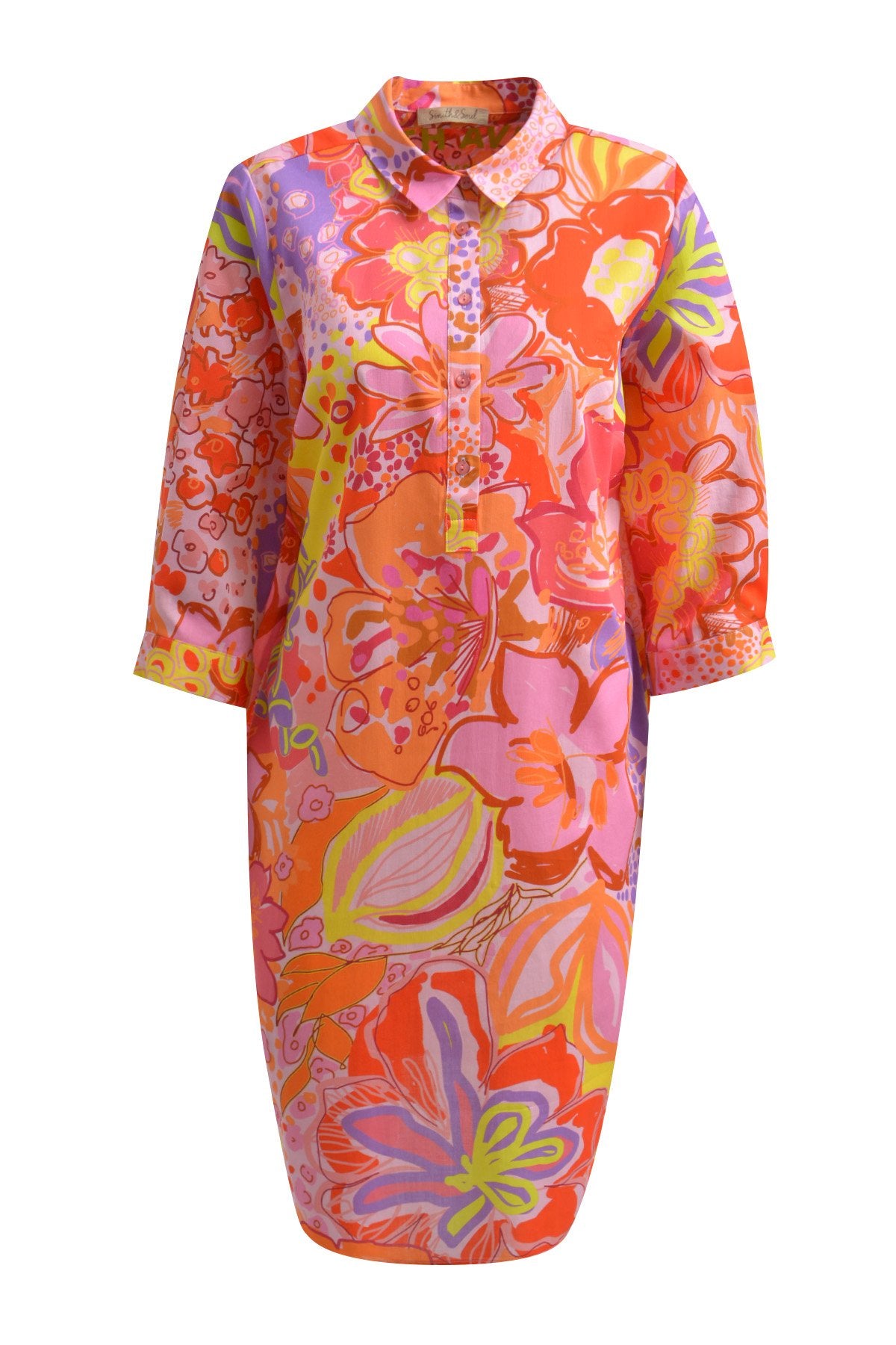 Basic Shirt Collar Dress (Mandarin Print)