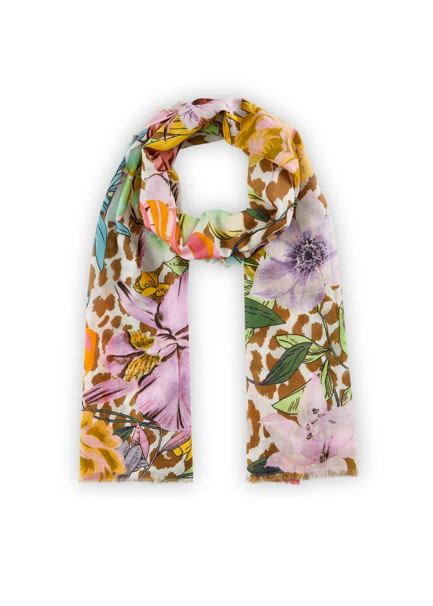 Schal aus Biobaumwolle mit Blumenmotiven (Bei2 Beige)