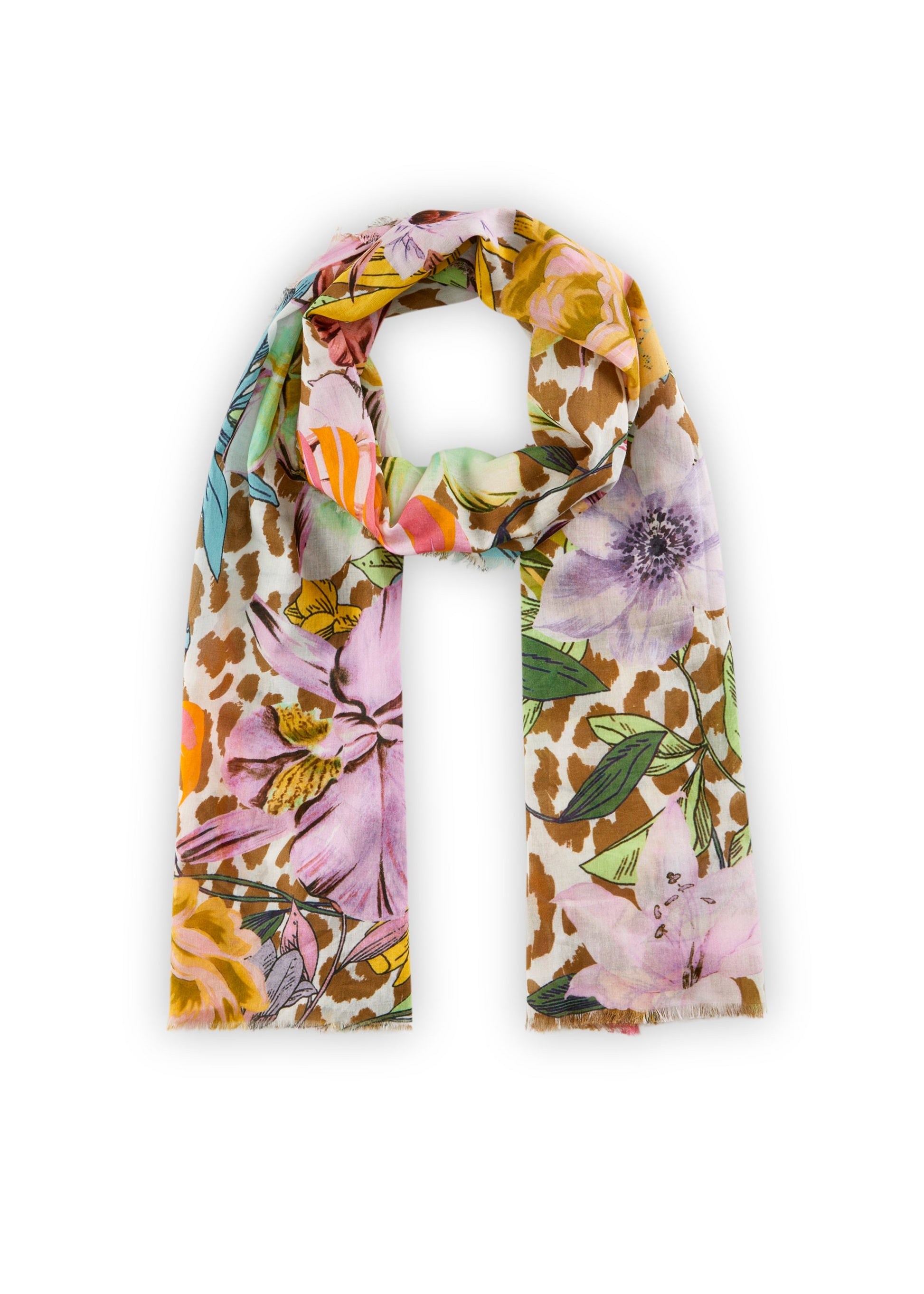 Schal aus Biobaumwolle mit Blumenmotiven (Bei2 Beige)