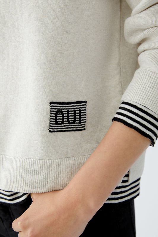 LEEZA Pullover reine Baumwolle (White Black)