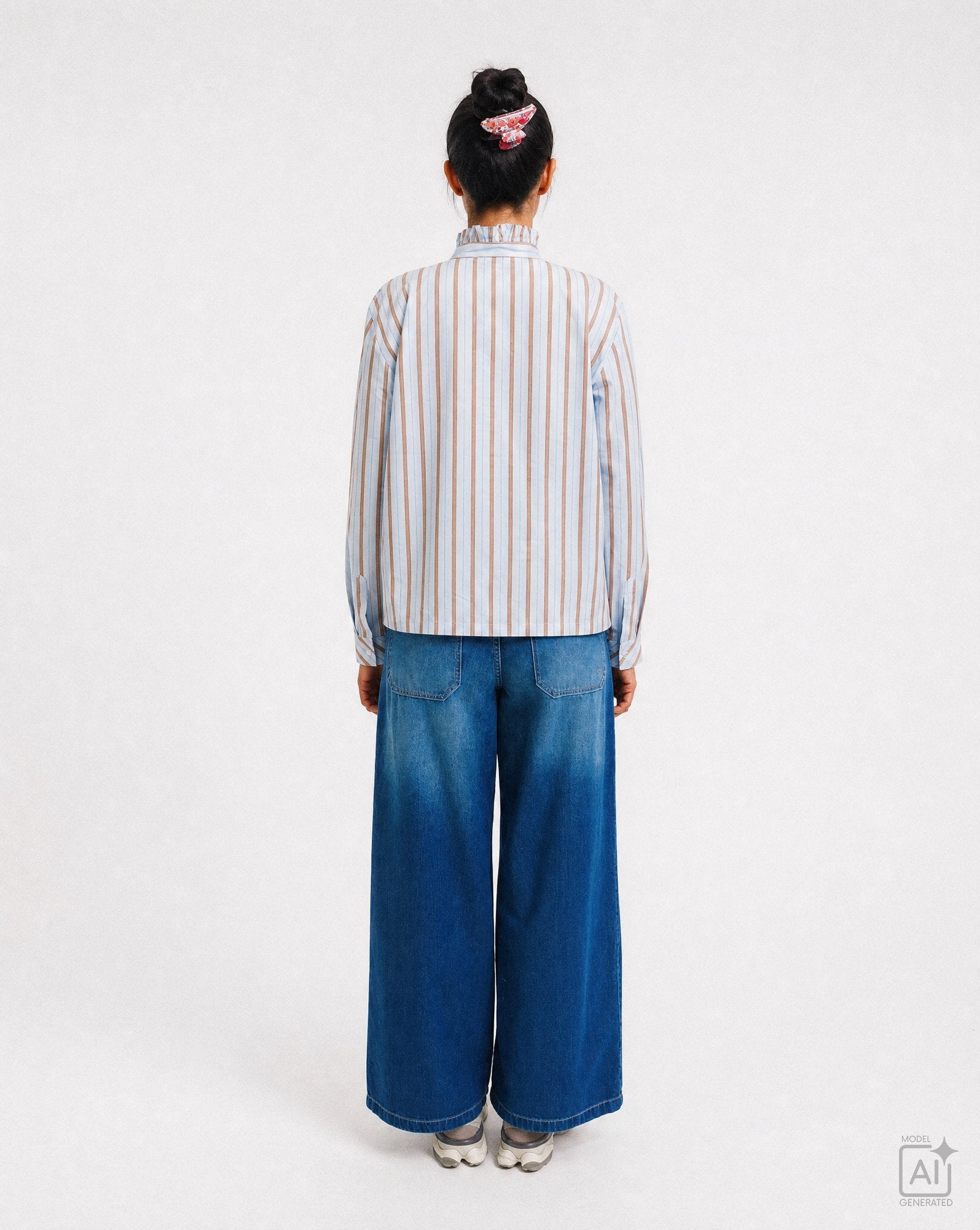 Striped Ruffle Blouse (Light Blue Prin)