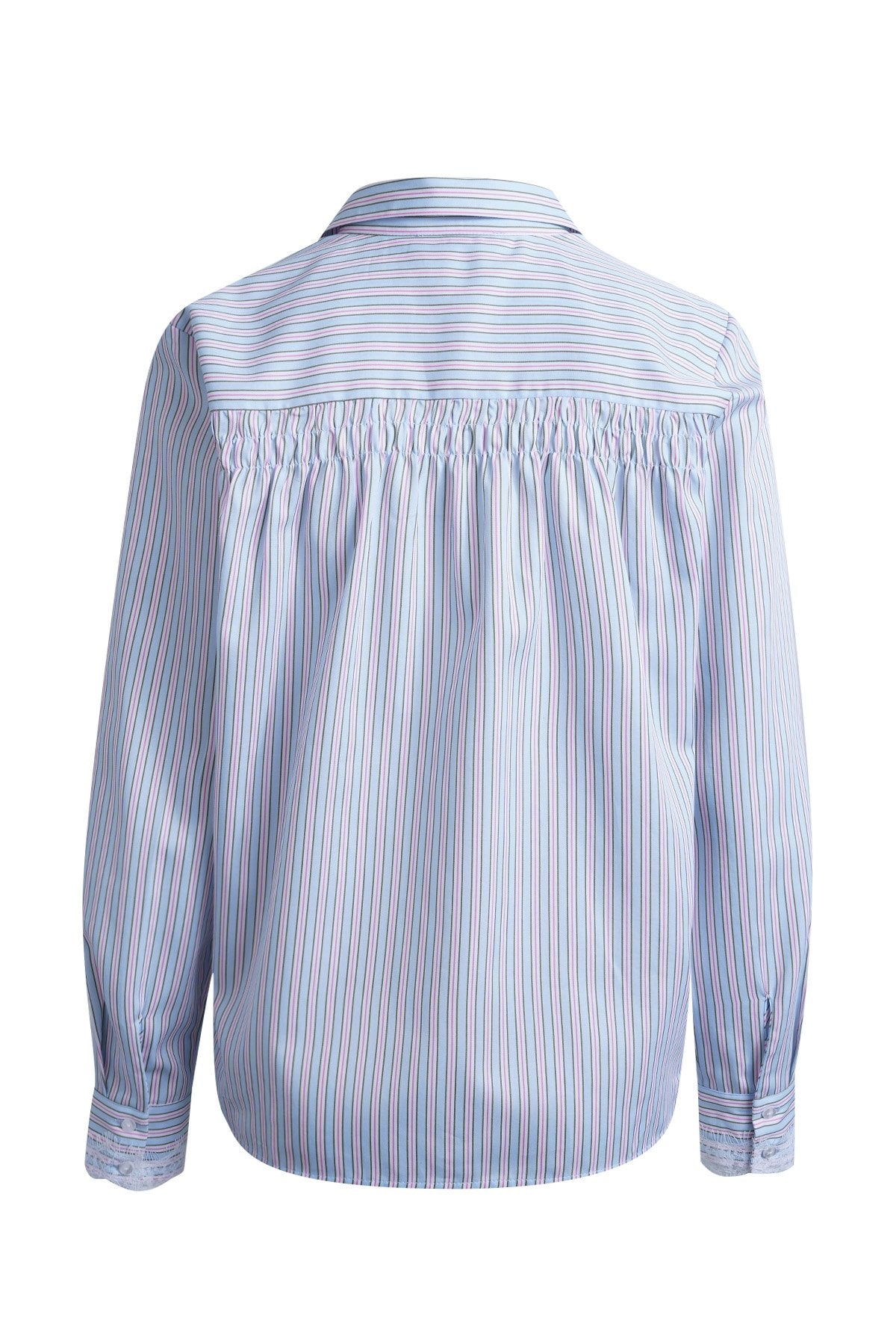 Stripe Blouse Lace Cuff (Sky Print)