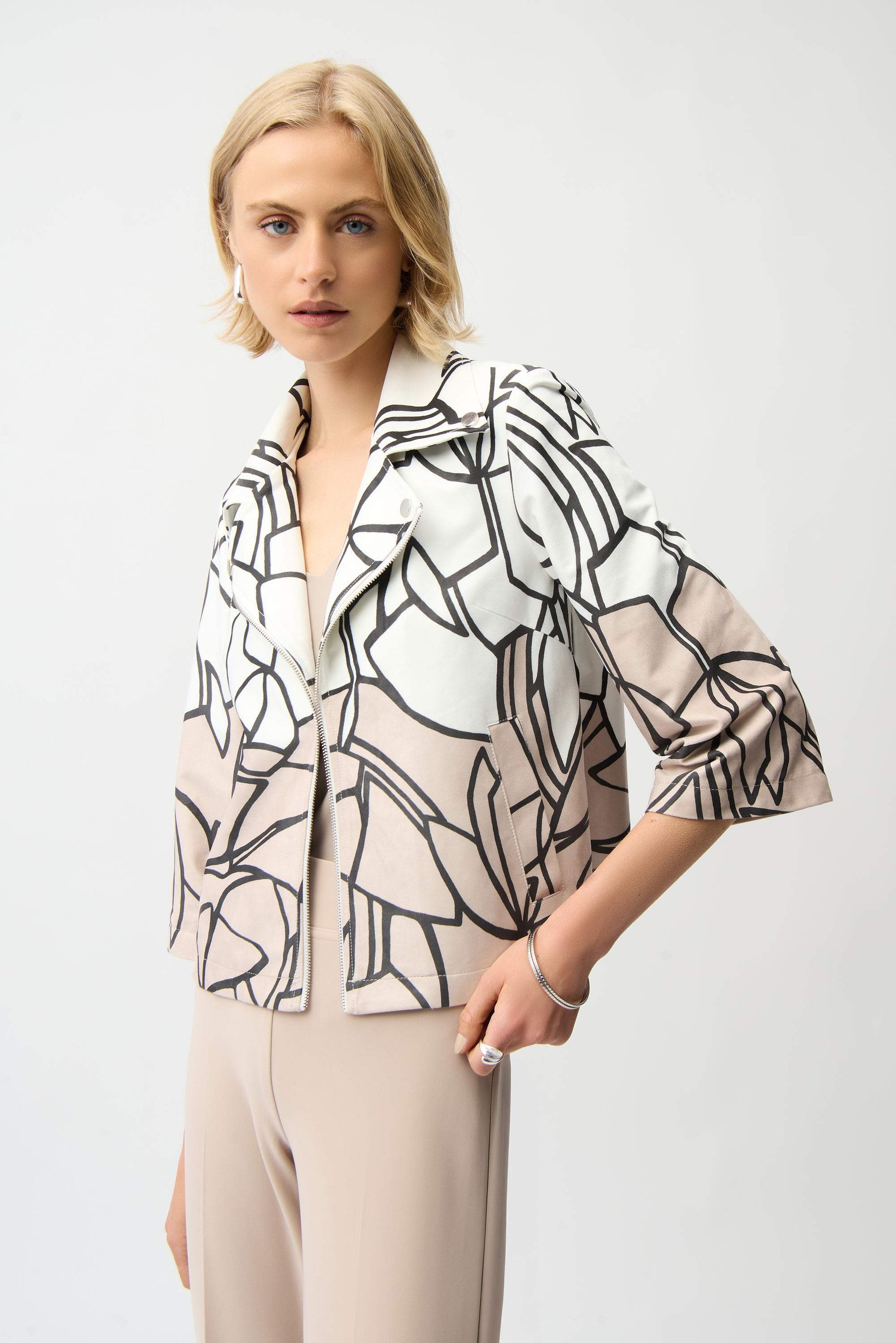 Trapez-Jacke aus Wildlederimitat mit abstraktem Print (Vanille/multi)