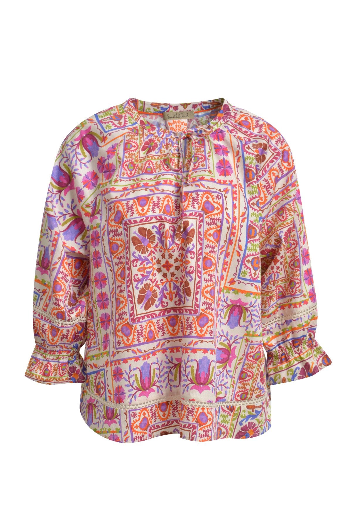 Raglan V-neck Boho Blouse (Lilac Print)