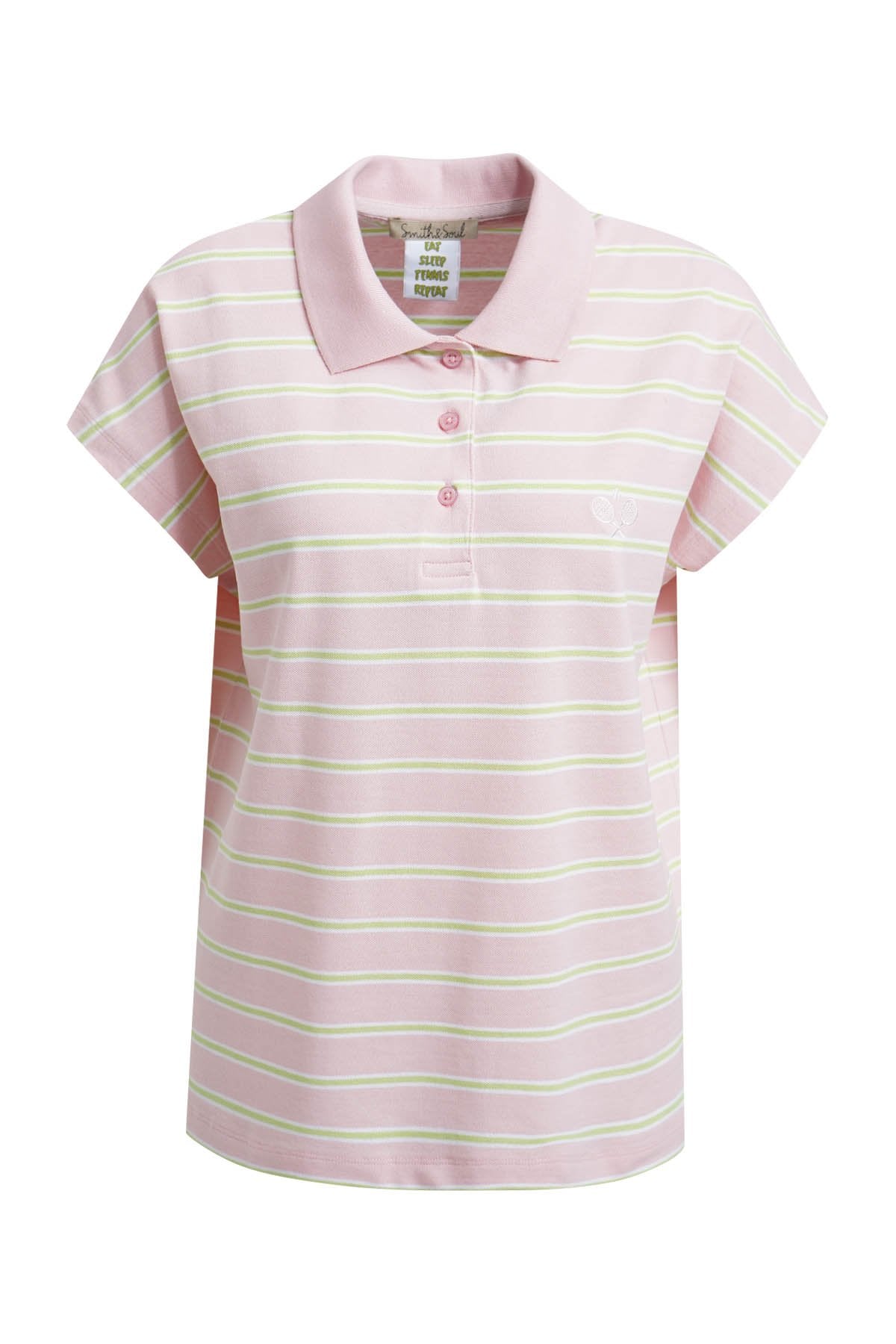 Oversize Polo Pique T-shirt Multistriped (Powder Ros©)
