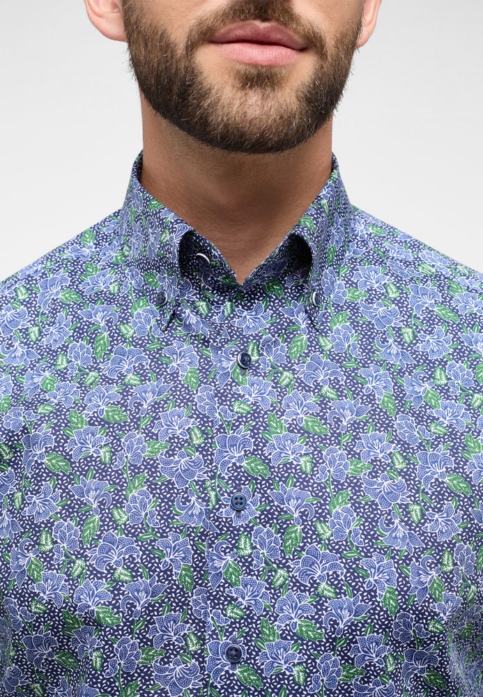 ETERNA bedrucktes Twill-Kurzarmhemd MODERN FIT (Grün)