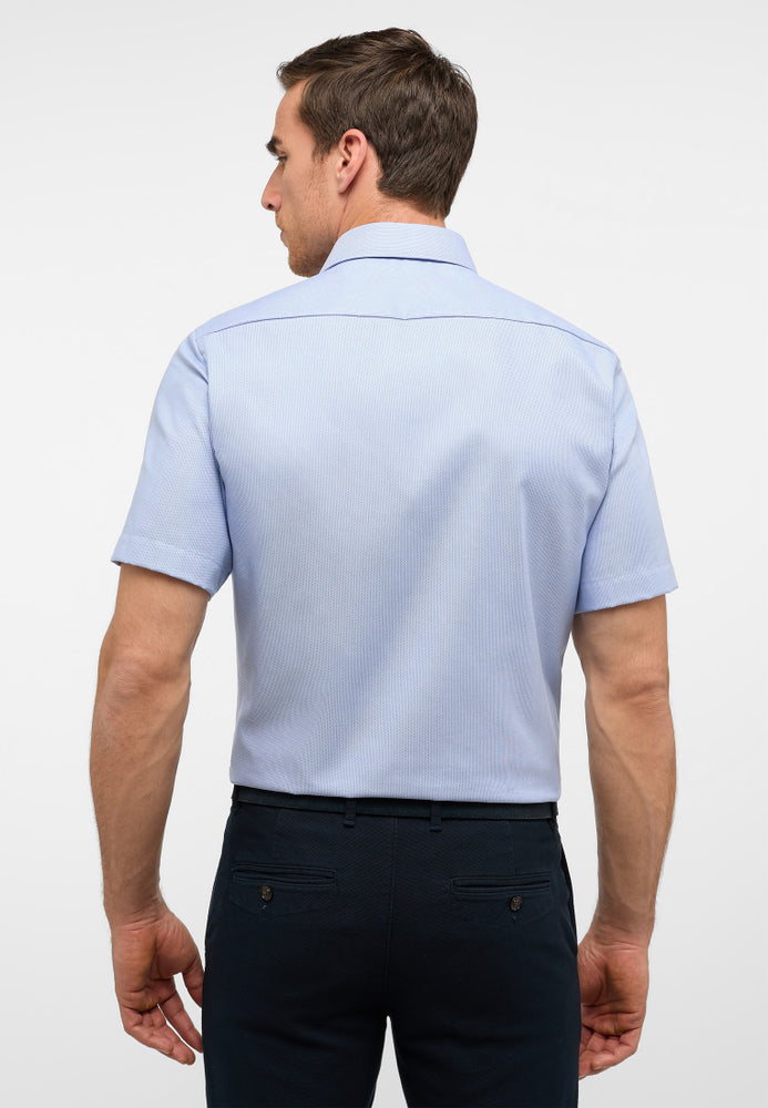 ETERNA strukturiertes Kurzarmhemd MODERN FIT (Mittelblau)