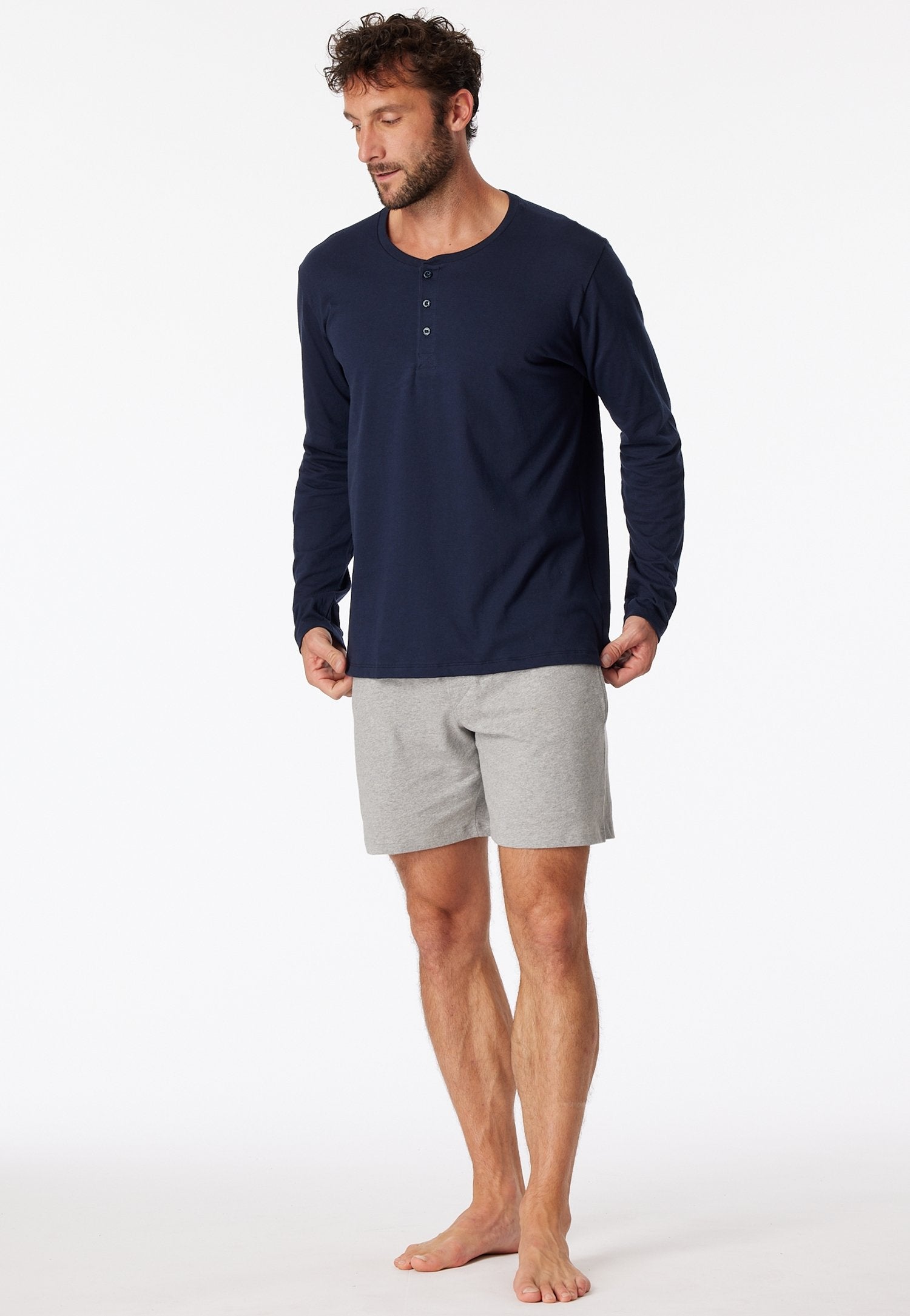 Langarmshirt Knopfleiste (Dunkelblau)