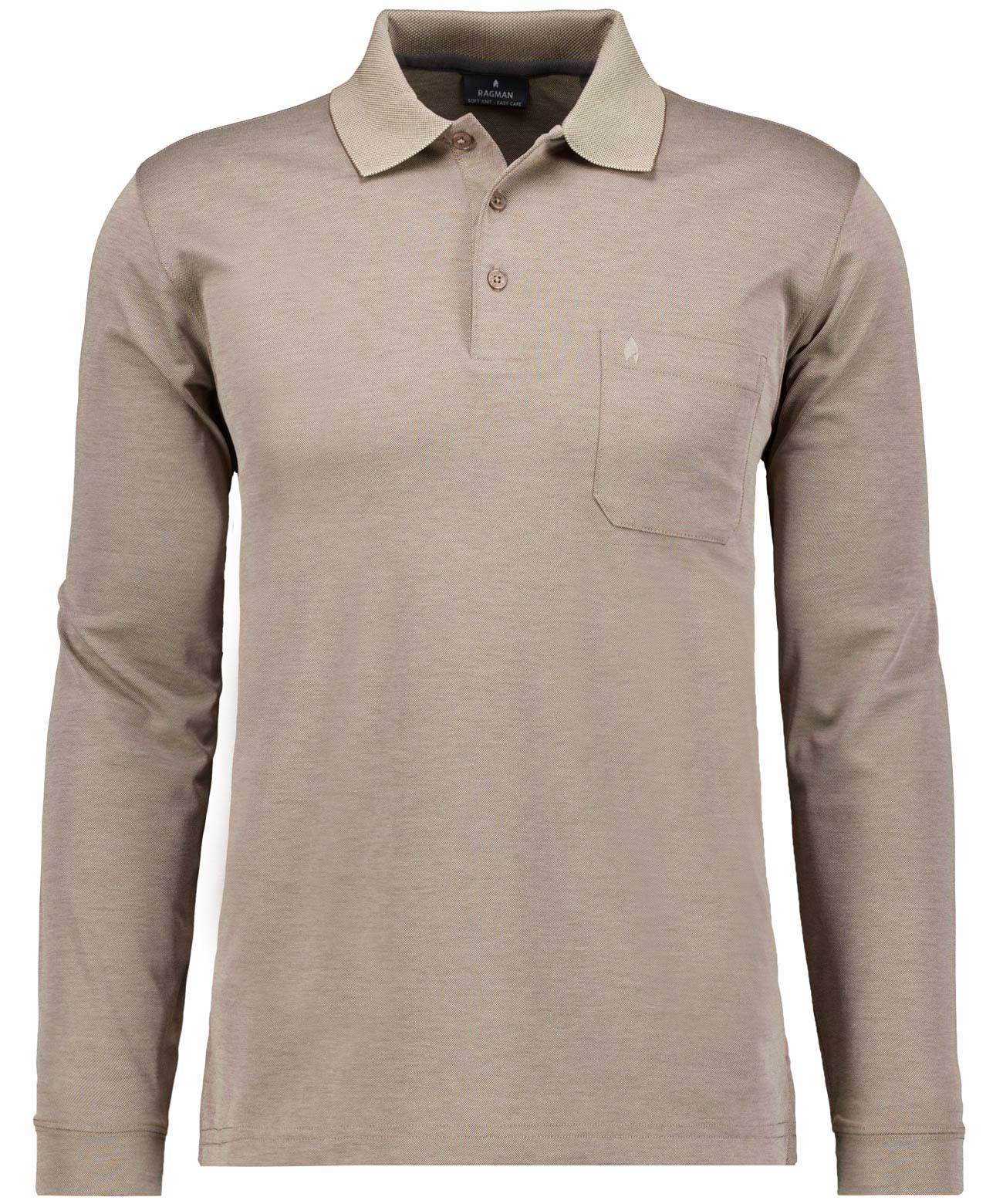 Softknit-Polo mit Brusttasche, Langarm (Beige Mel)