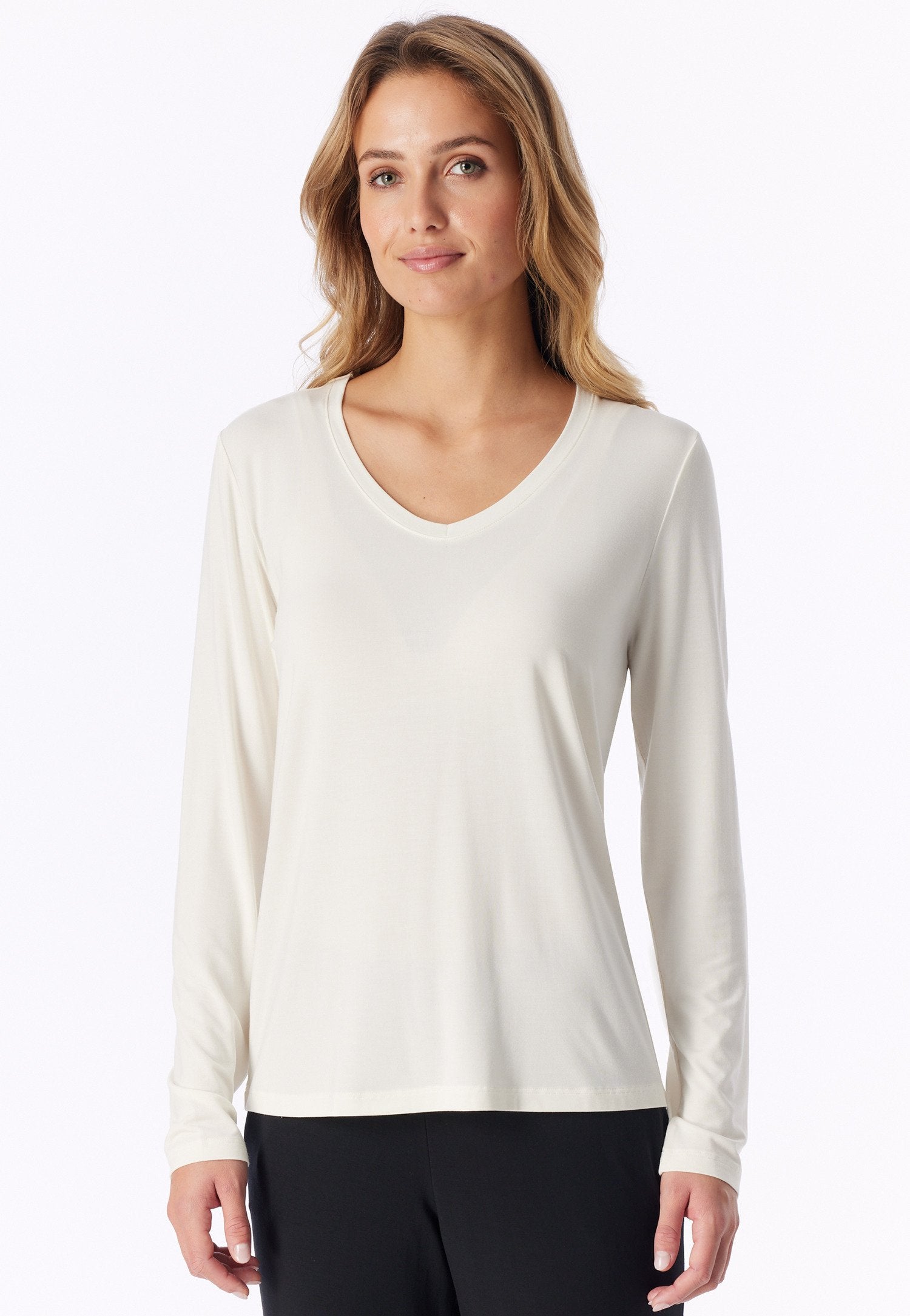 Shirt langarm V-Ausschnitt (Naturweiss)