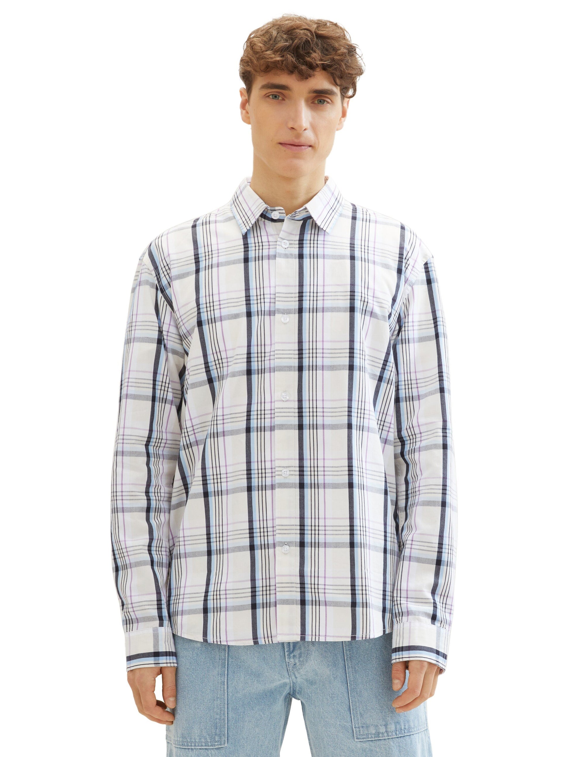 relaxed check shirt (Bright Beige M)