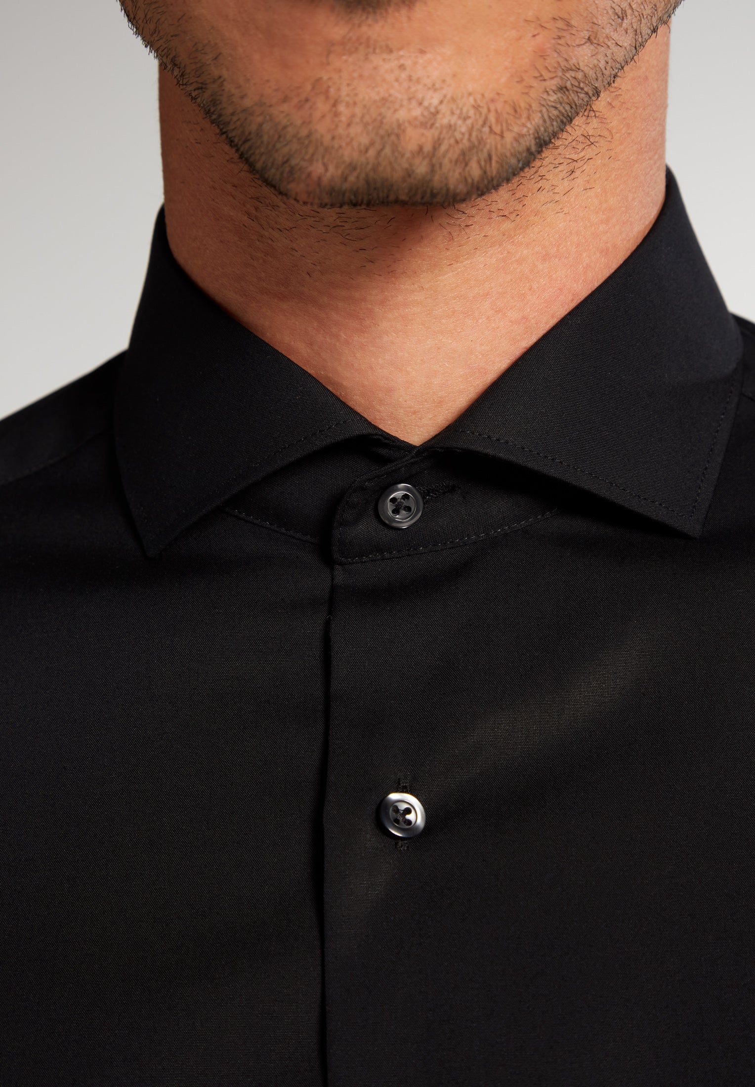 Eterna Langarm Hemd Slim Fit Popeline (Schwarz)