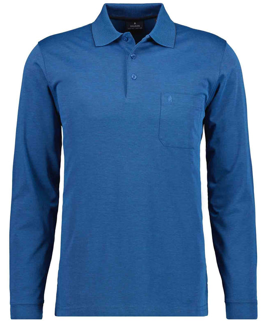 Softknit-Polo mit Brusttasche, Langarm (Blau)