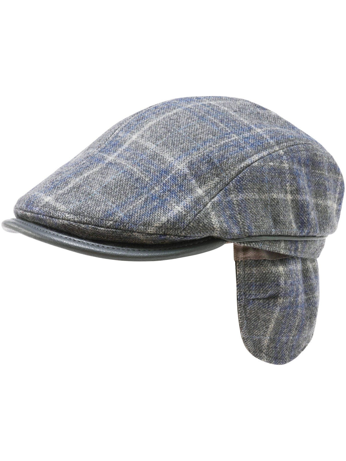 Schurwolle Kopfbedeckung Winddichte bugatti Flatcap mit Karo-Design und Ohrenklappen (Silver)