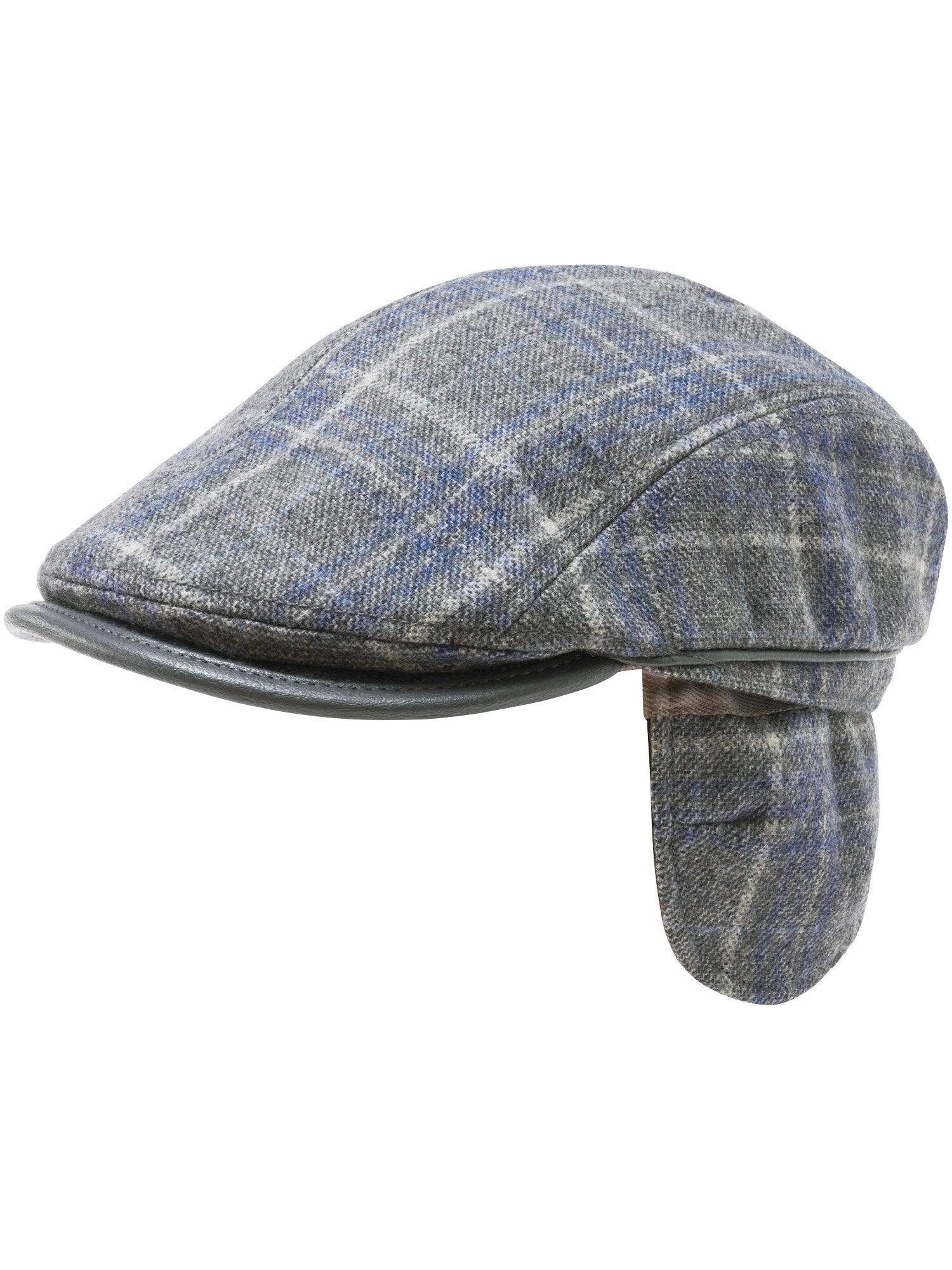 Schurwolle Kopfbedeckung Winddichte bugatti Flatcap mit Karo-Design und Ohrenklappen (Silver)