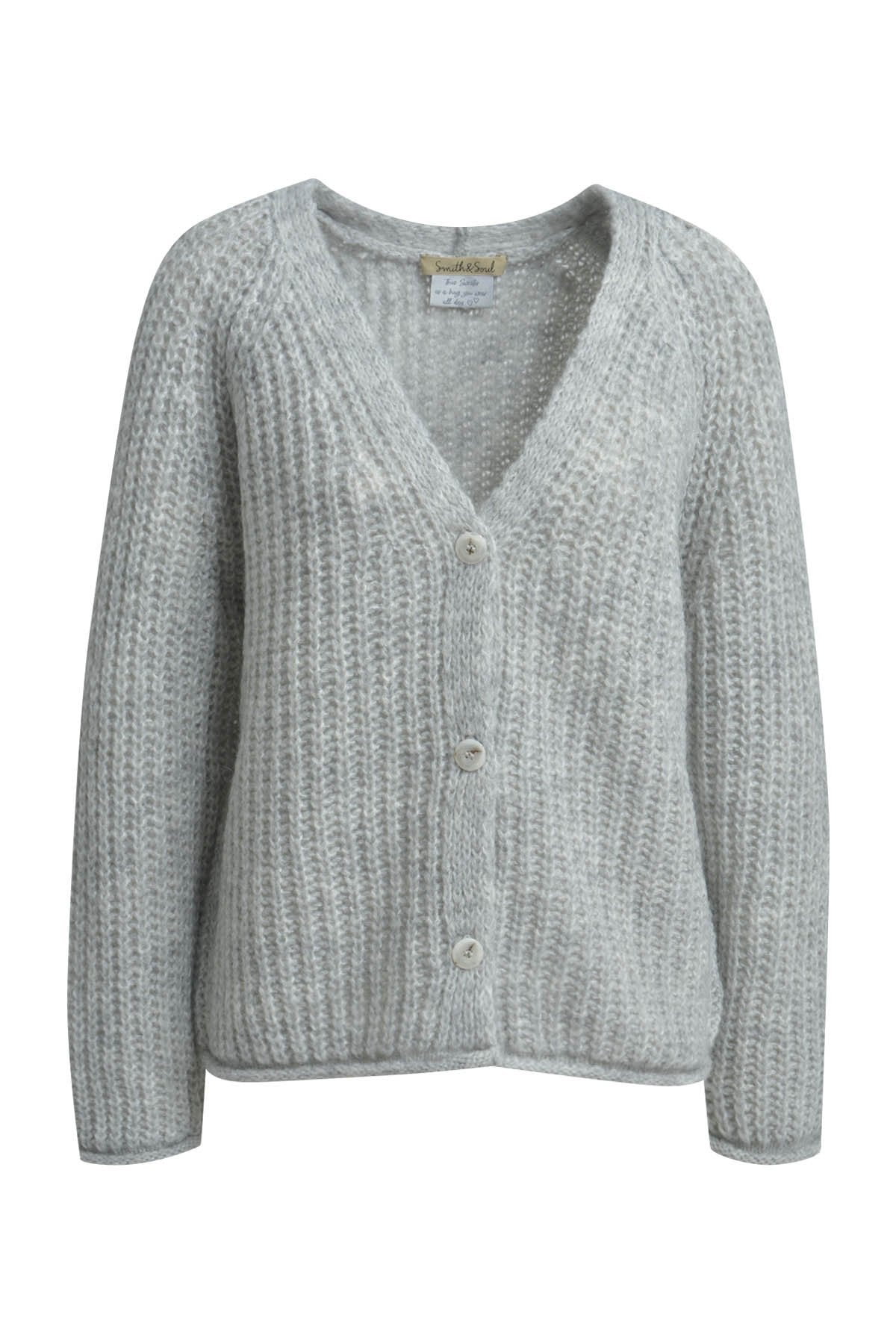 Hairy Raglan V-neck Cardigan (Silver Grey Mela)
