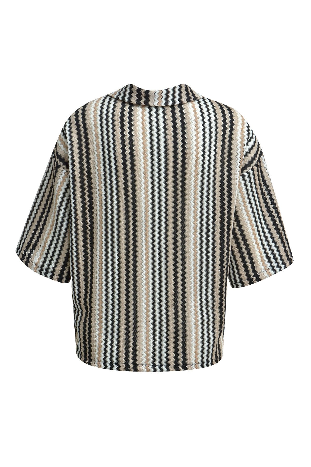 Crochet Jersey Shirt Striped (Camel Print)