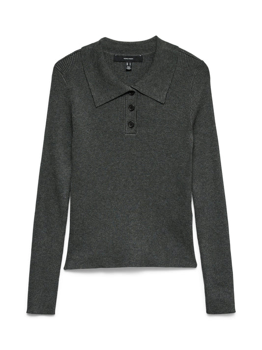 Vmsiljerib Ls Poloneck Pullover Noos (Dark Grey Mel)