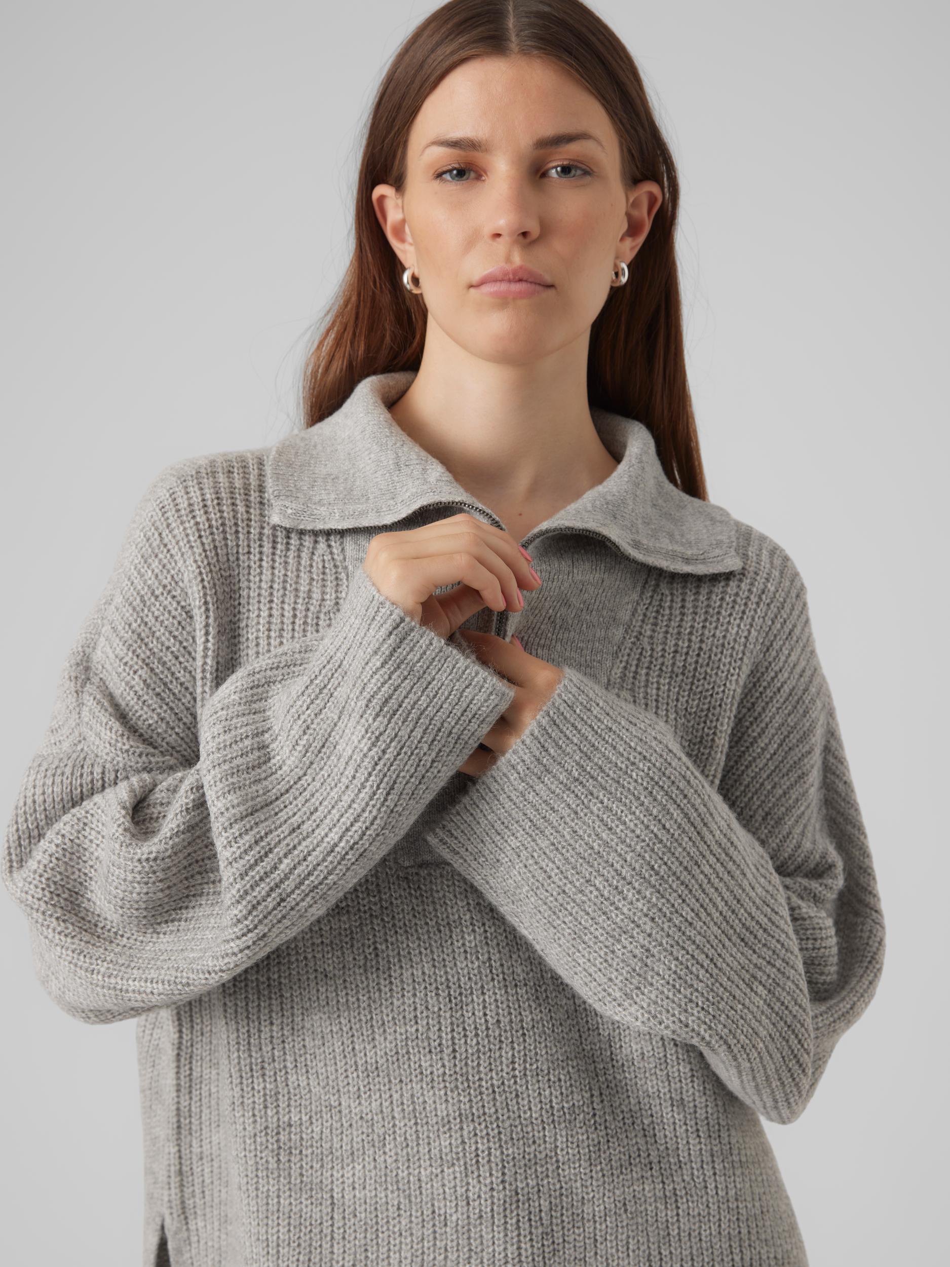 Vmpernilla Ls Highneck Zipper Pull Ga (Light Grey Me)